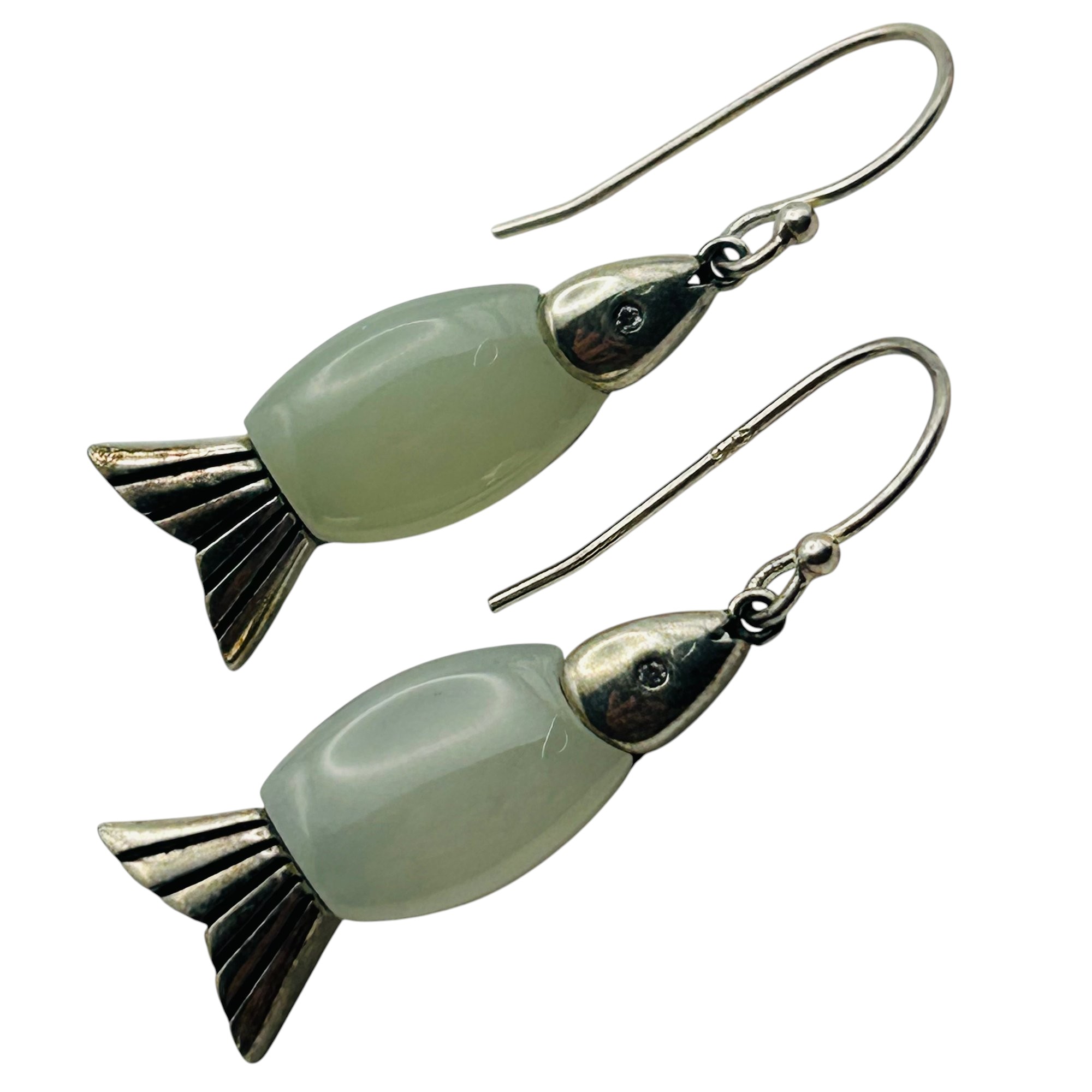 Sterling Jade Fish Earrings
