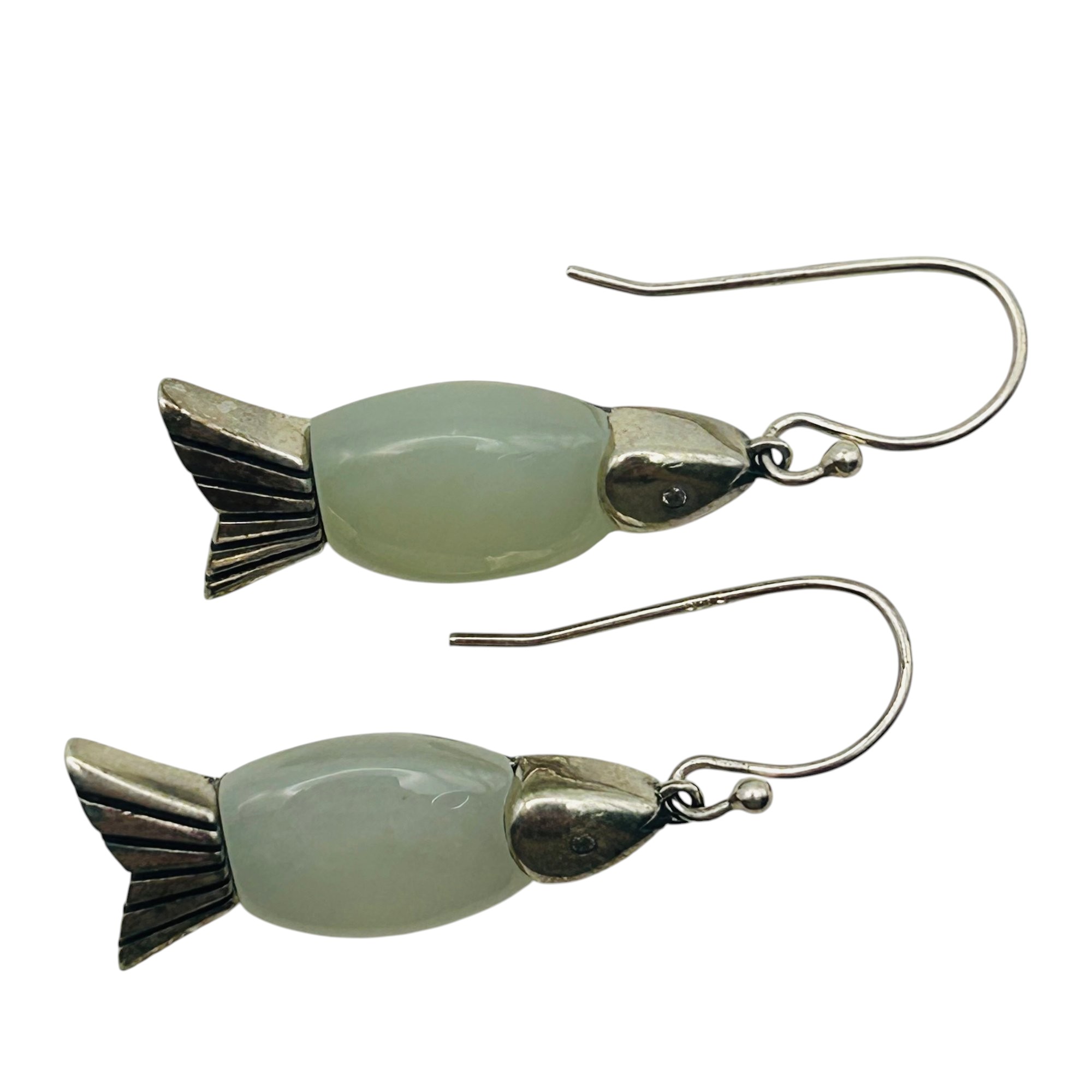 Sterling Jade Fish Earrings