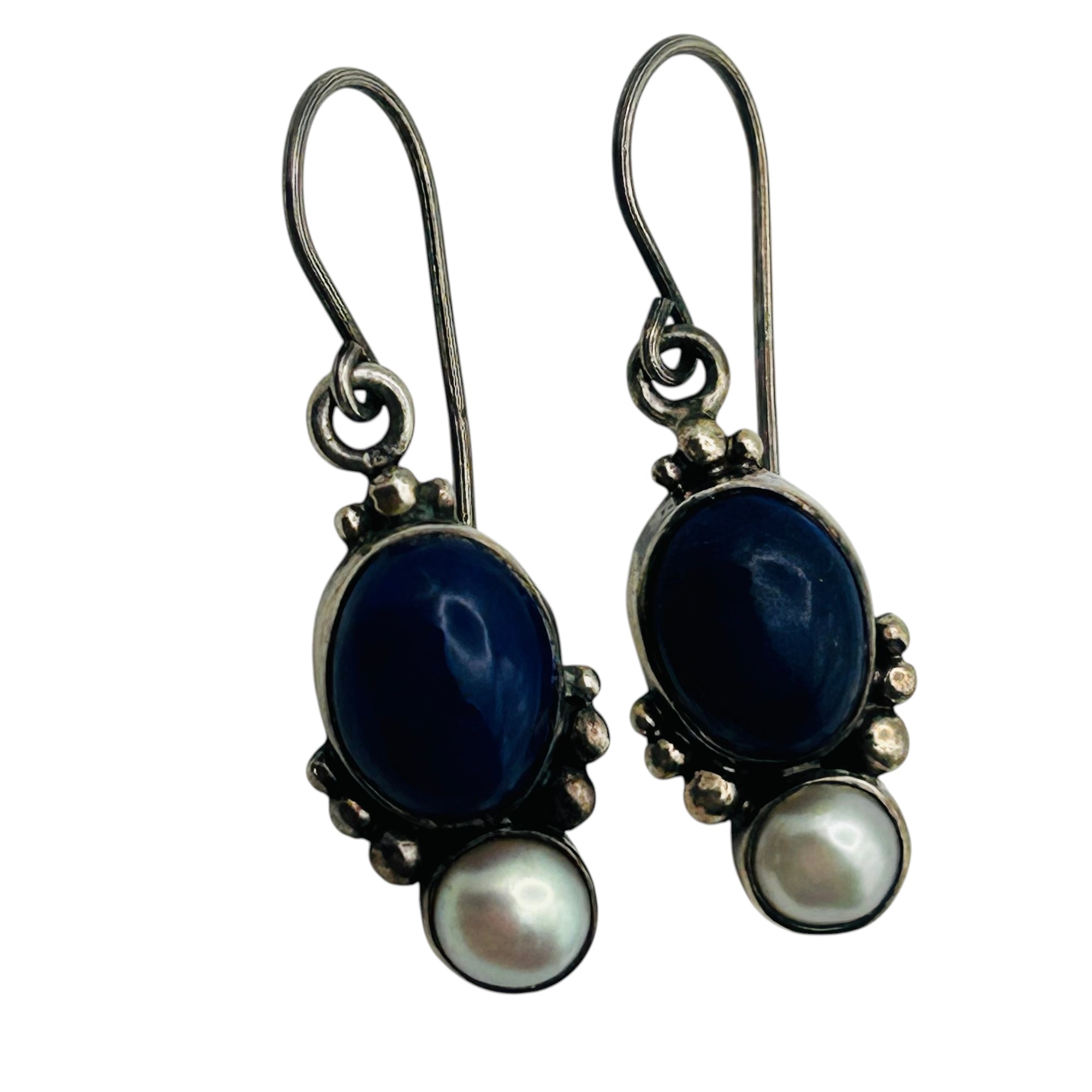 Sterling Lapis Lazuli Pearl Earrings