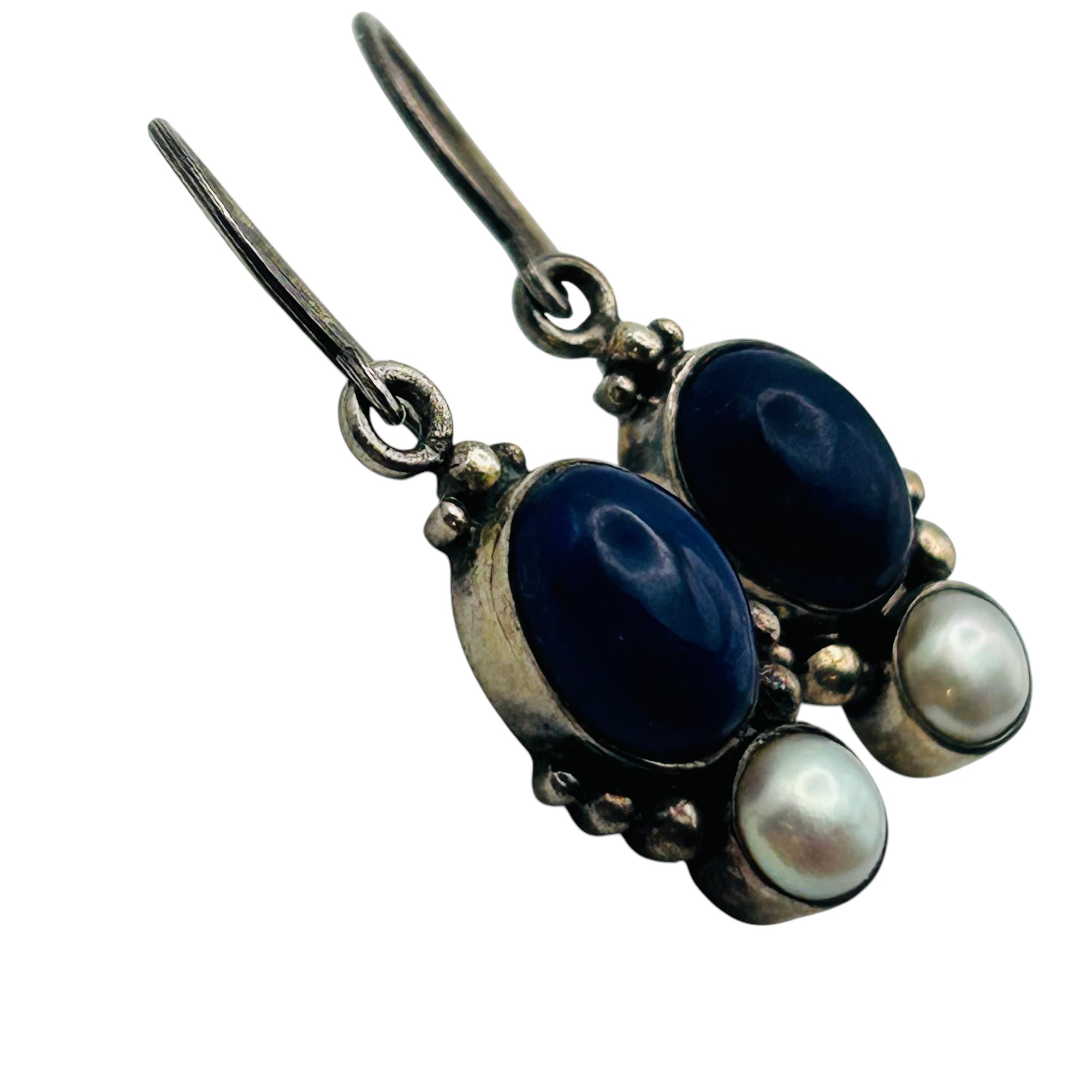 Sterling Lapis Lazuli Pearl Earrings