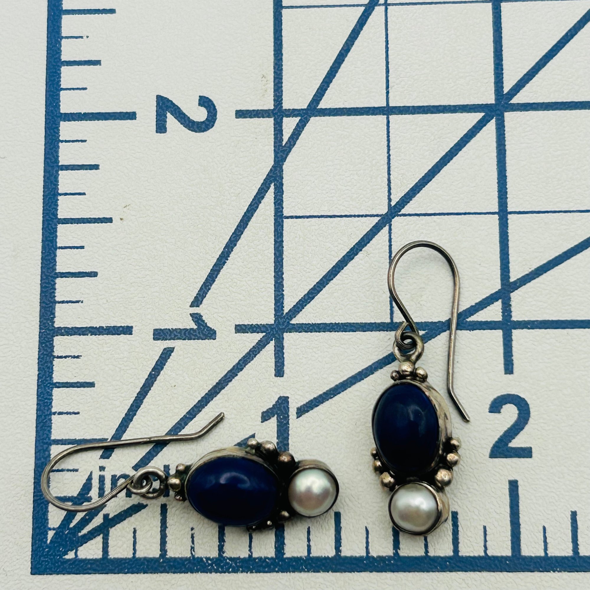 Sterling Lapis Lazuli Pearl Earrings