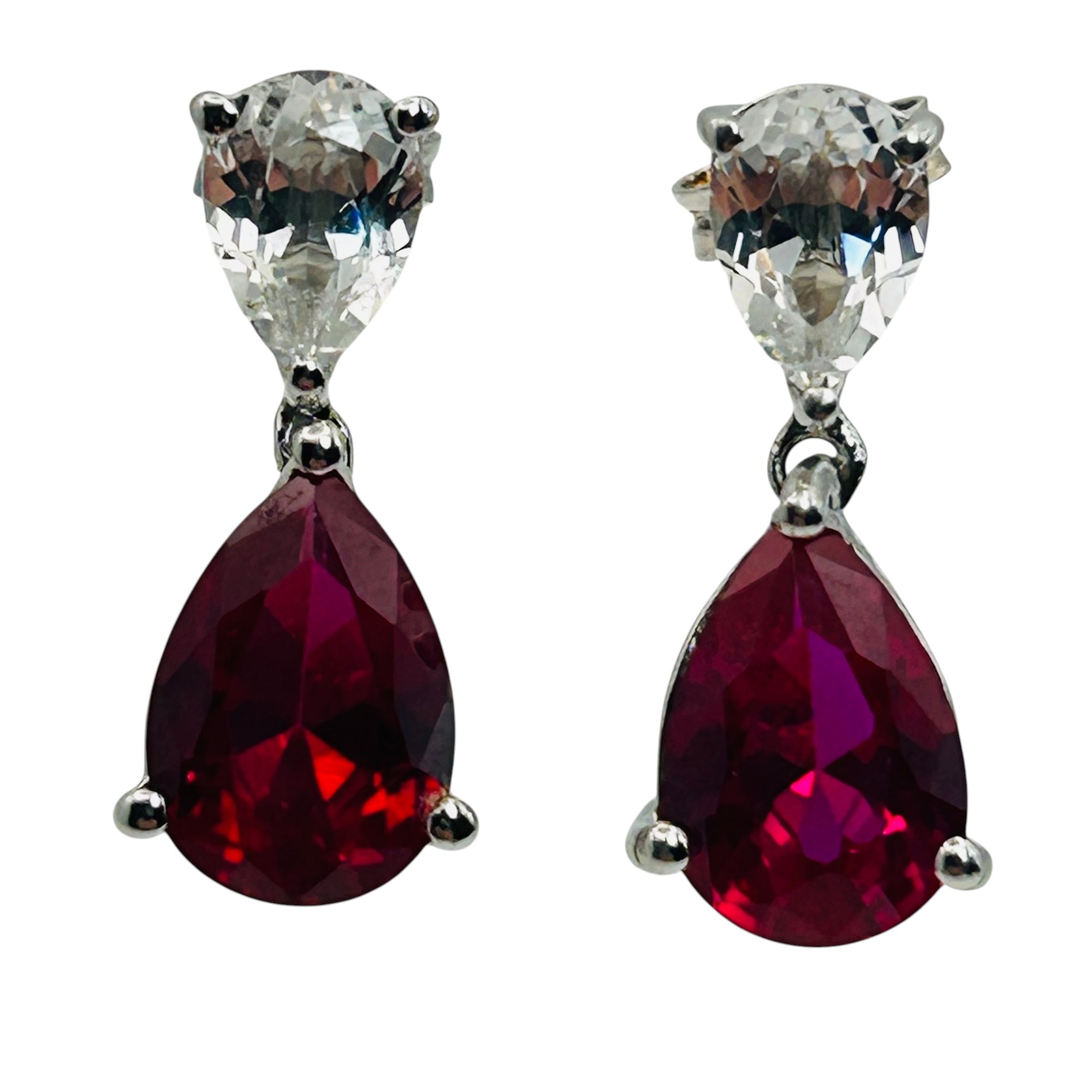 Signed JWBR Sterling Ruby Topaz Earrings