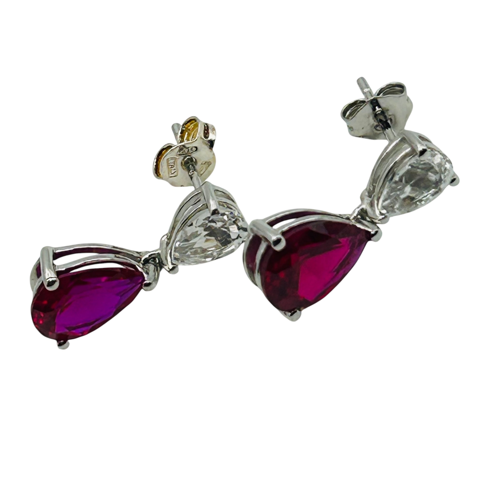 Signed JWBR Sterling Ruby Topaz Earrings