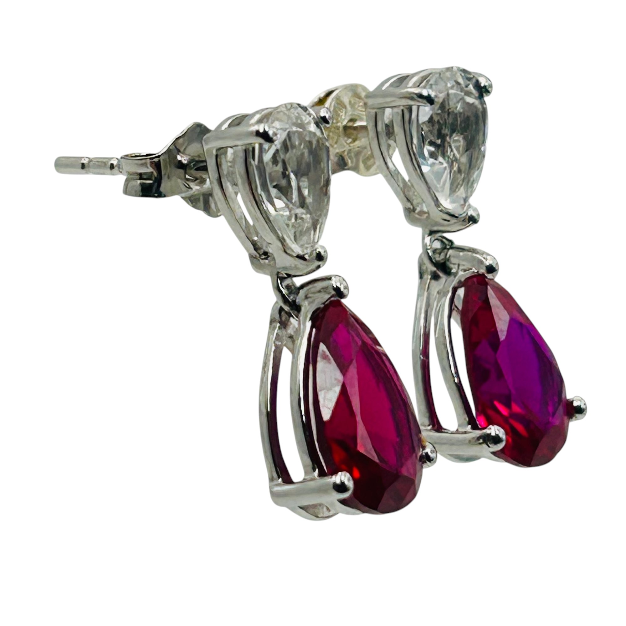 Signed JWBR Sterling Ruby Topaz Earrings