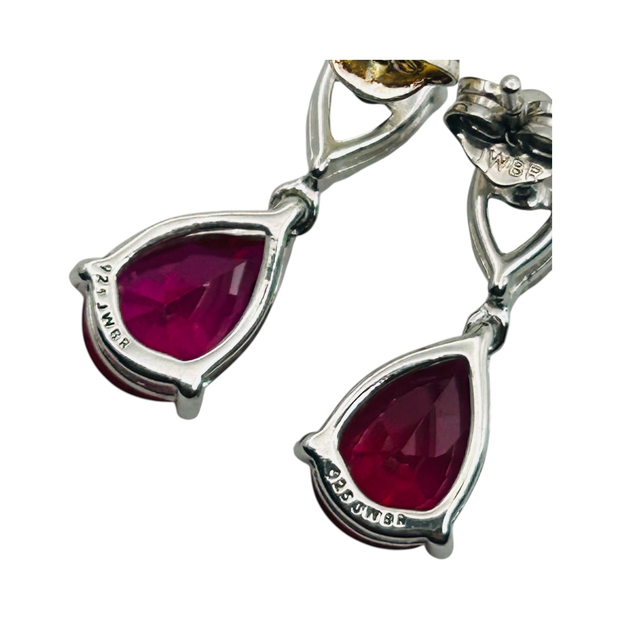 Signed JWBR Sterling Ruby Topaz Earrings