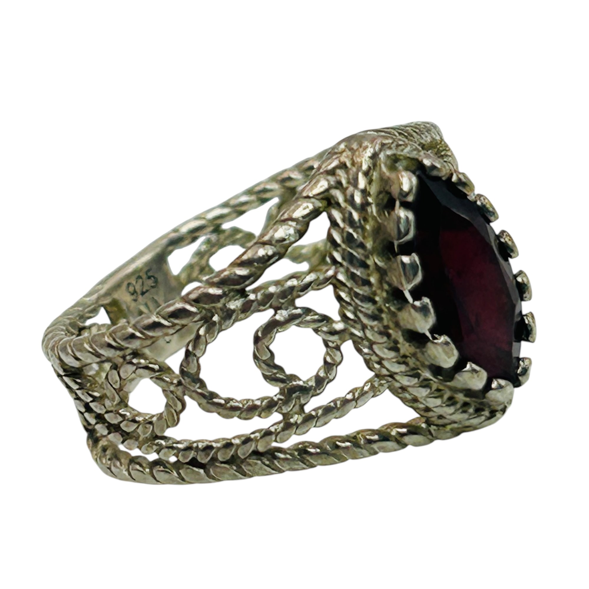 Signed Sterling Garnet Ring Sz 6