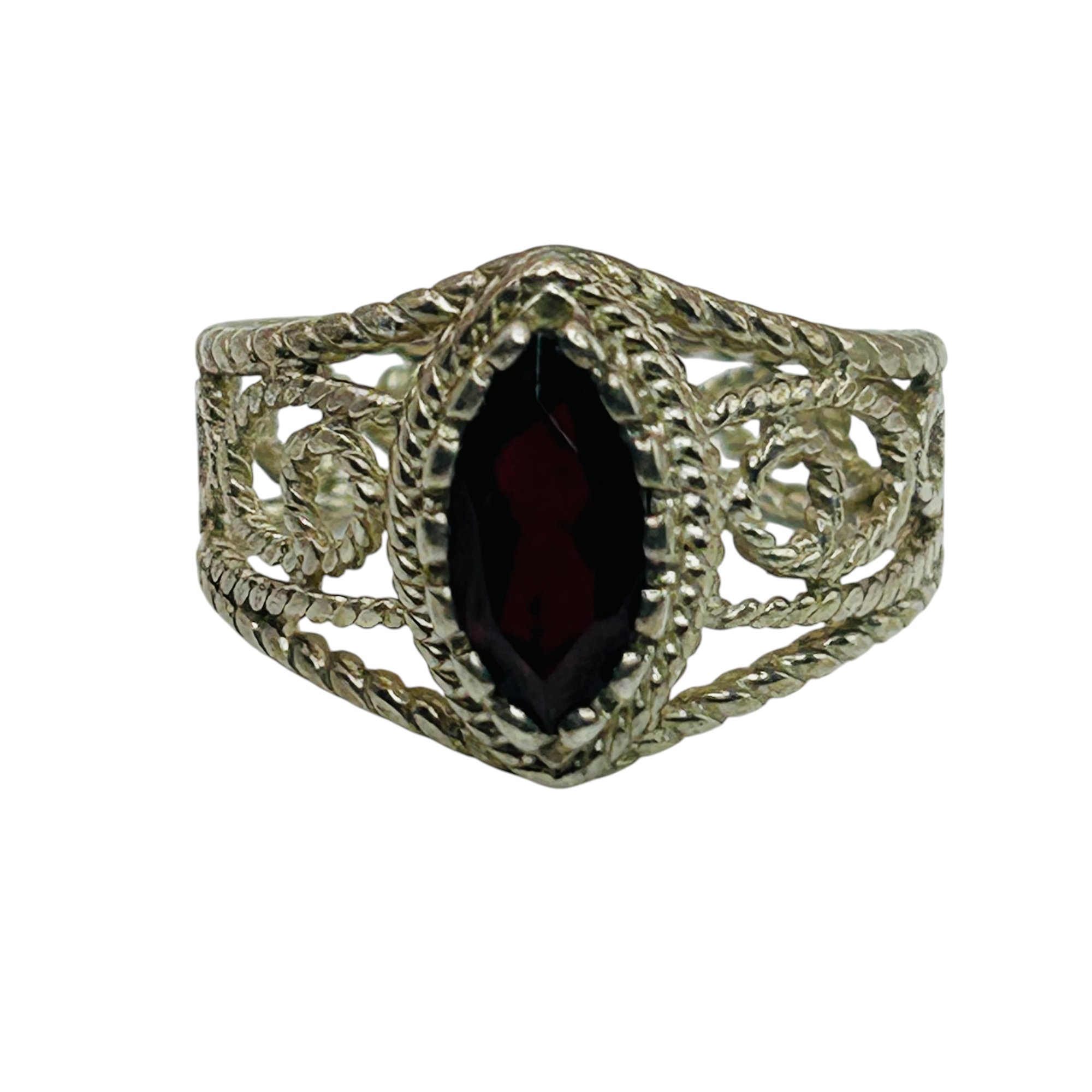 Signed Sterling Garnet Ring Sz 6