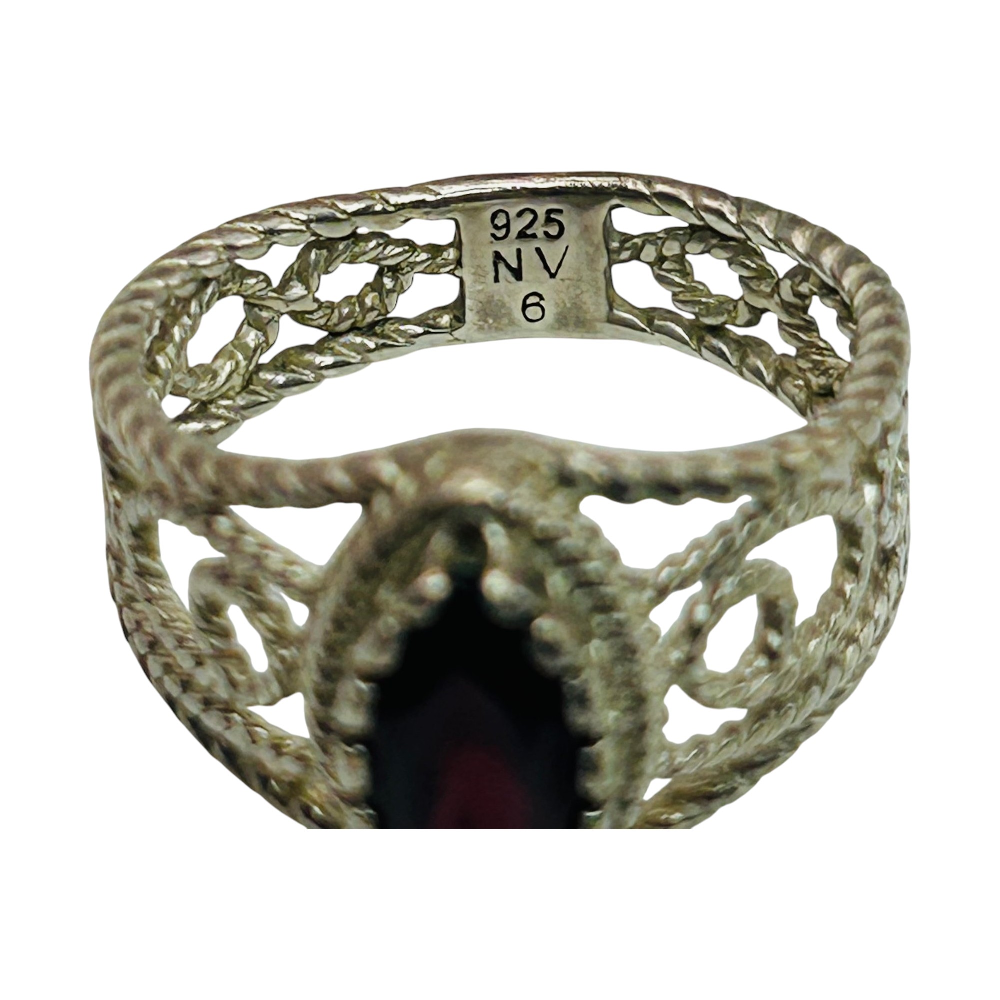 Signed Sterling Garnet Ring Sz 6