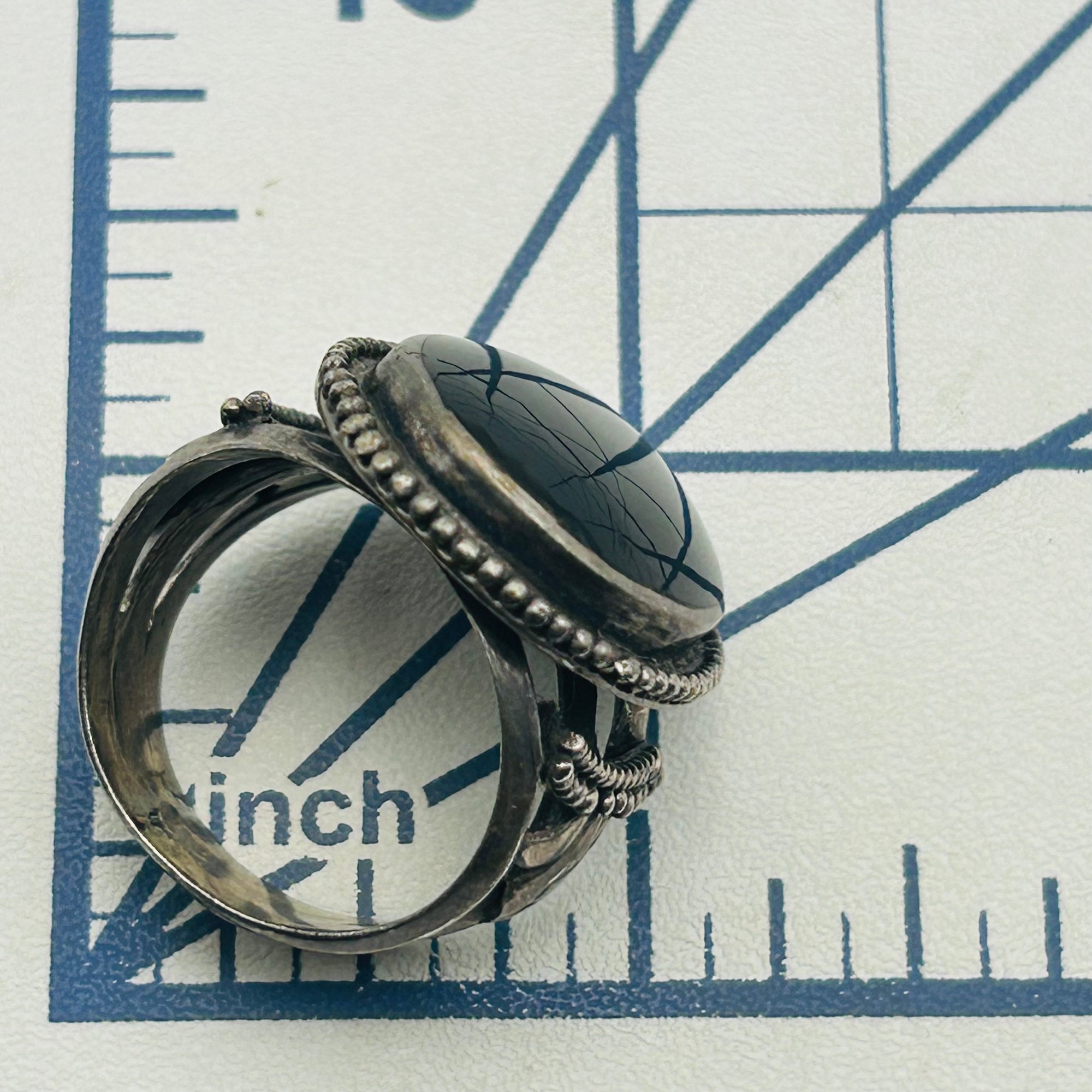 Sterling Onyx Ring Sz 10
