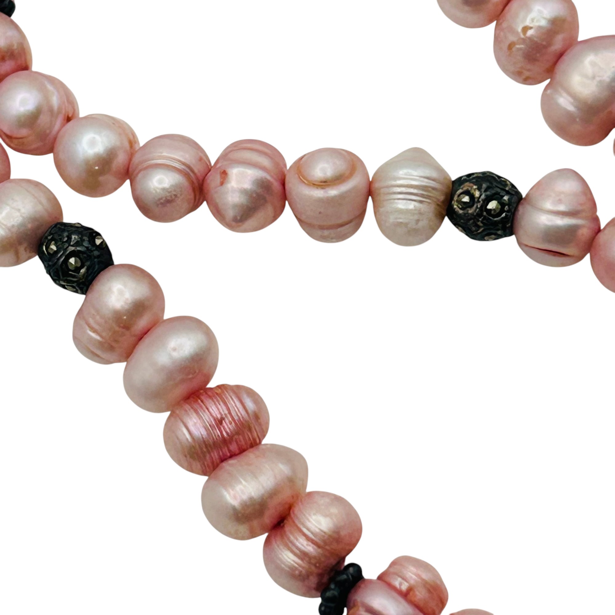 Sterling Dyed Pink Pearl Marcasite Necklace