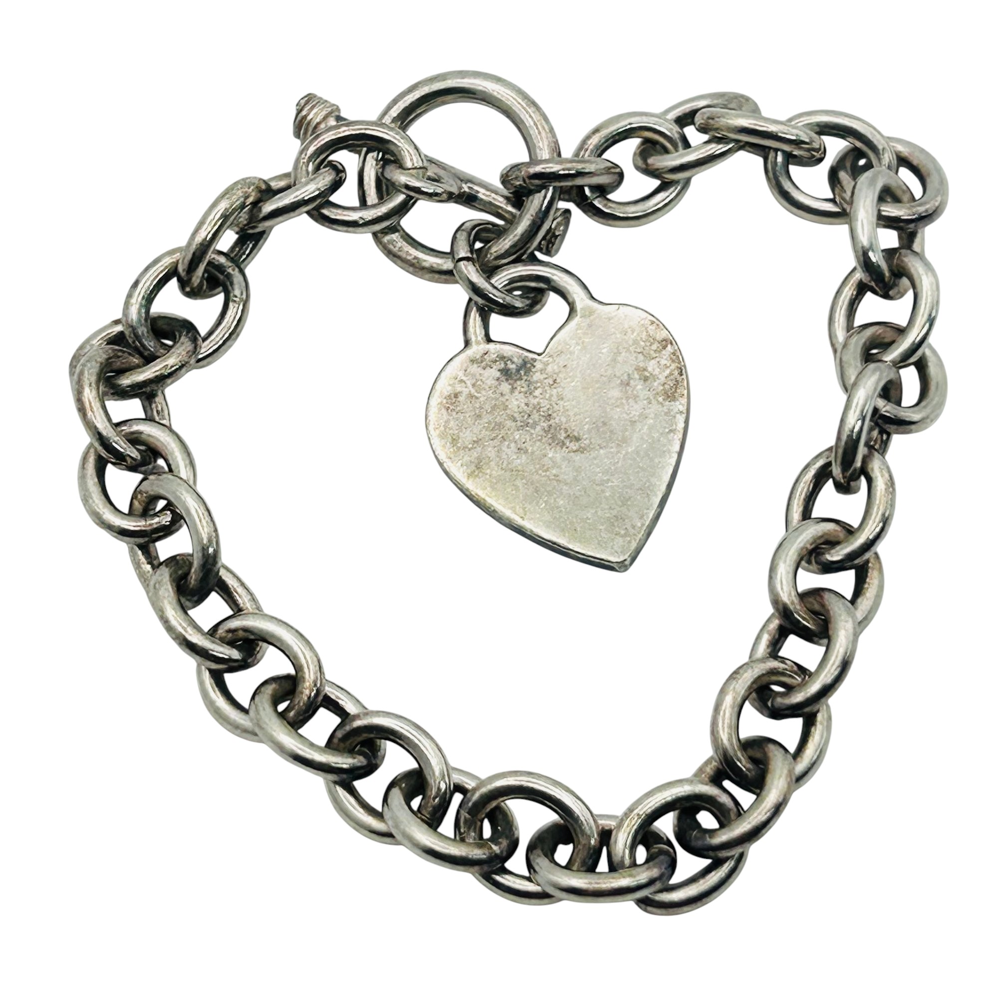 Sterling Toggle Clasp Heart Charm Bracelet