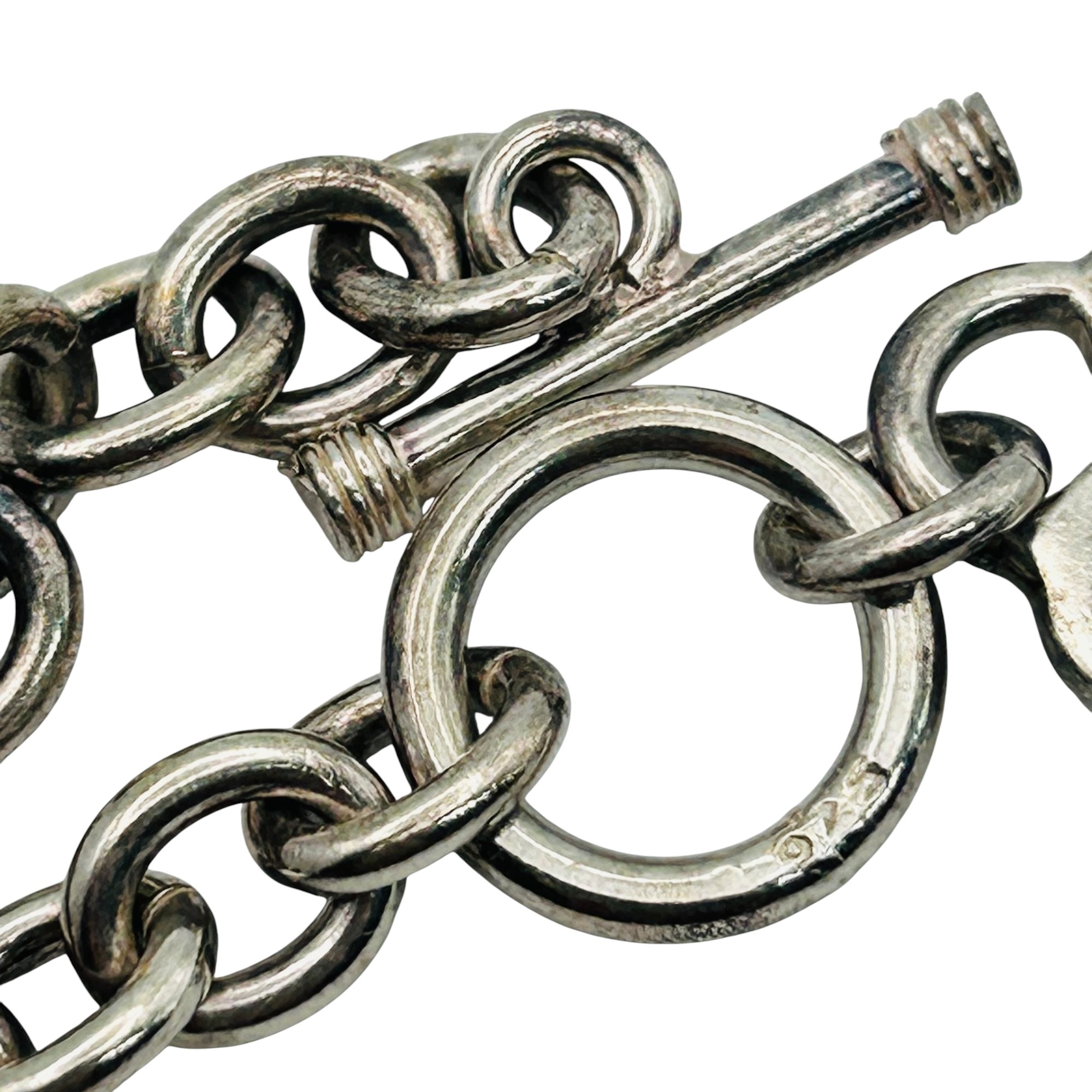 Sterling Toggle Clasp Heart Charm Bracelet