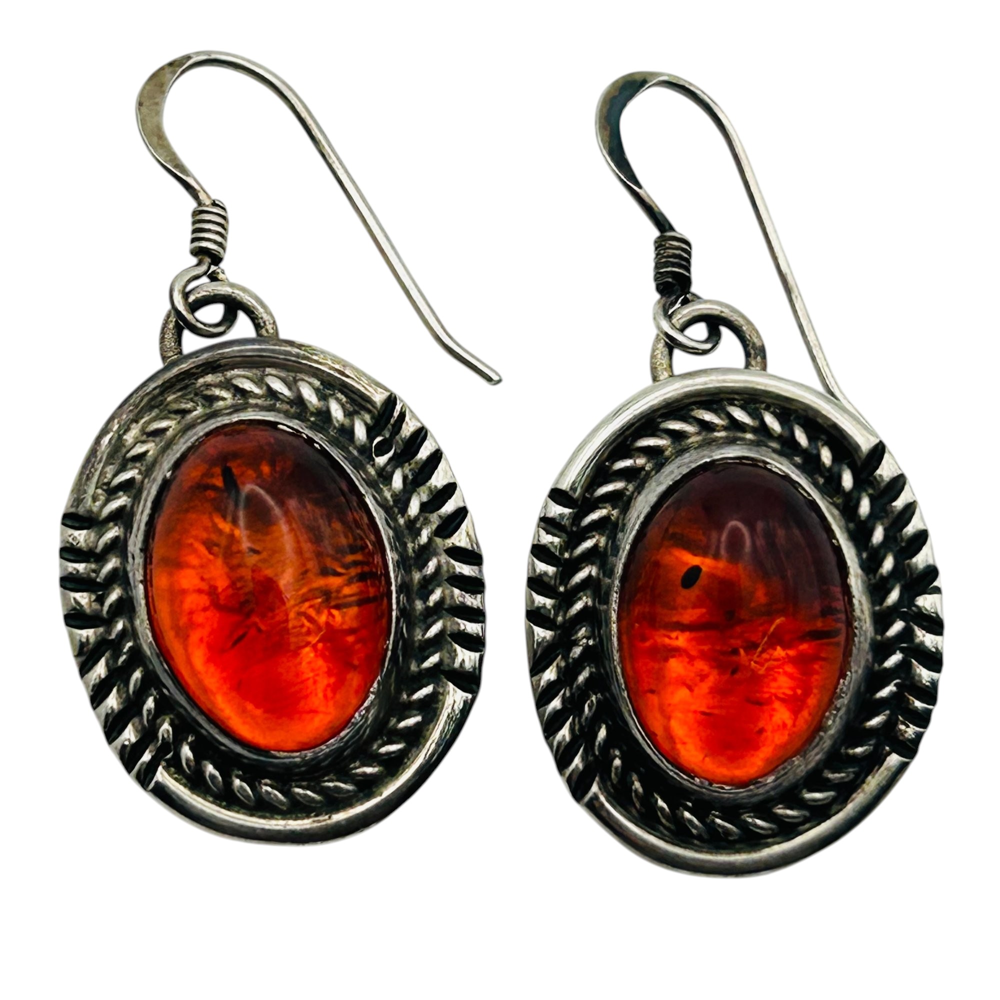 Southwest Sterling Amber Earrings