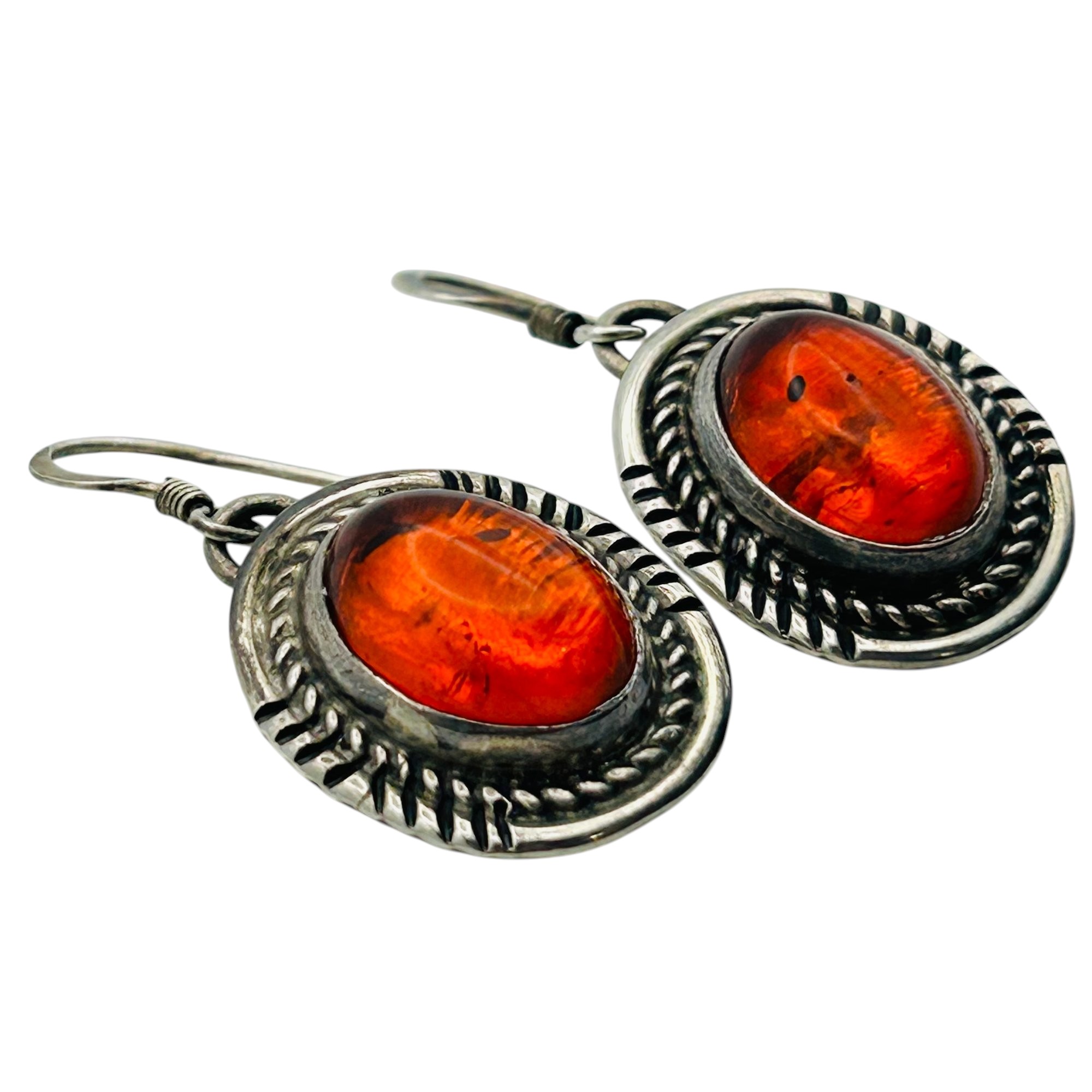 Southwest Sterling Amber Earrings