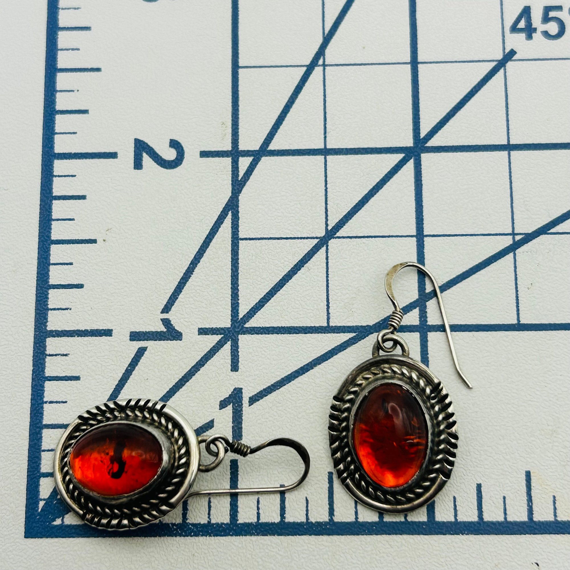 Southwest Sterling Amber Earrings