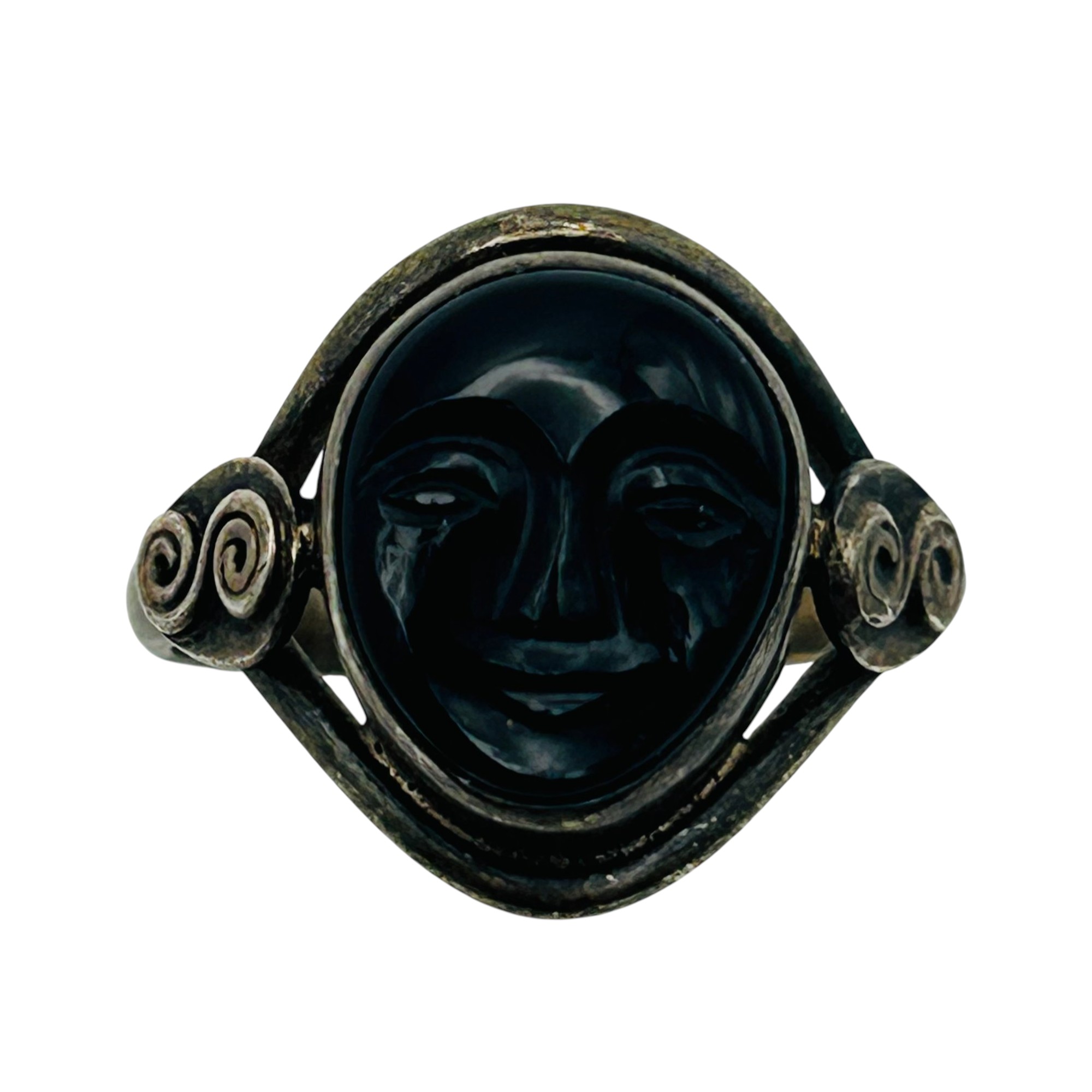 Sterling Onyx Face Detail Ring Sz 10.5