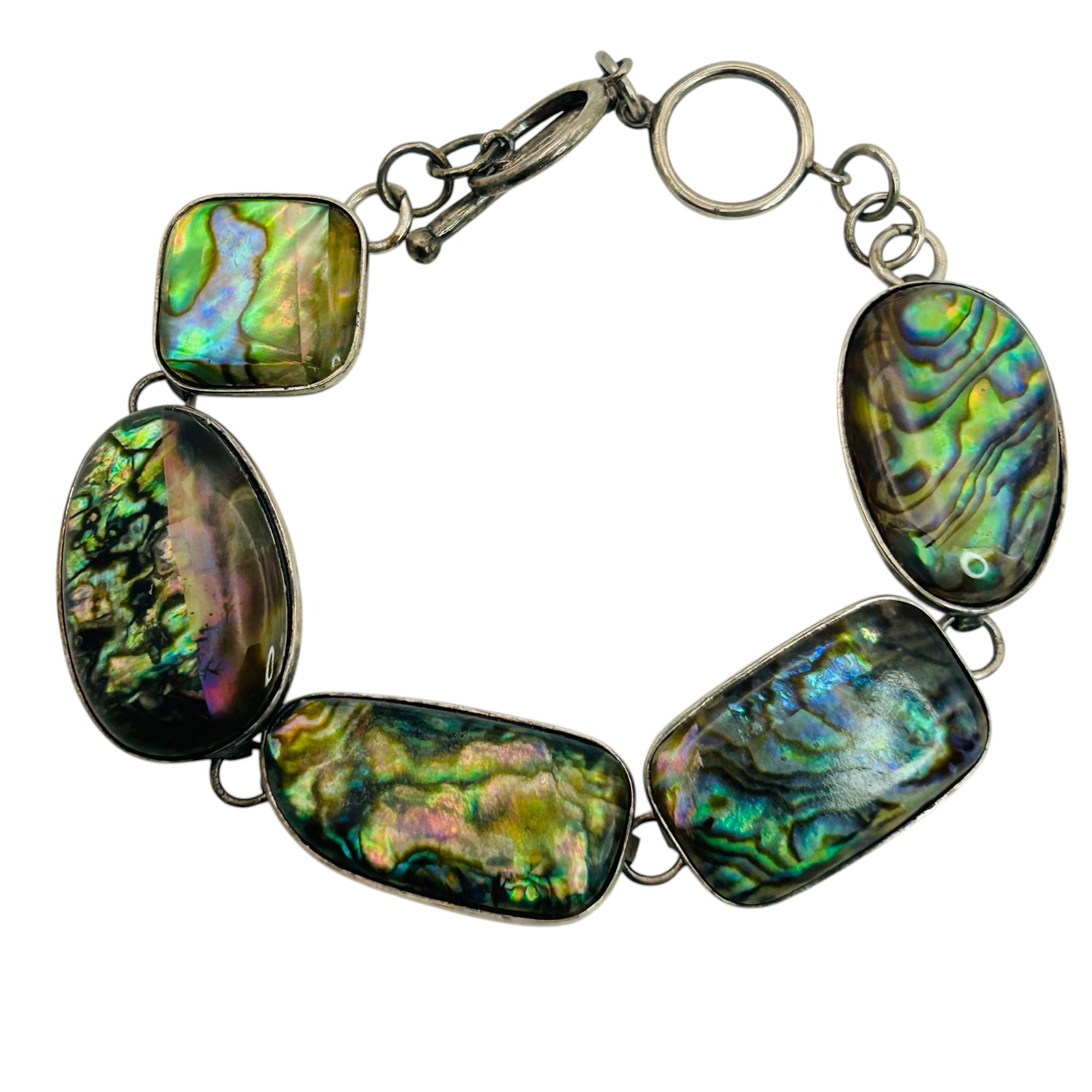 Signed Sterling Abalone Toggle Clasp Bracelet