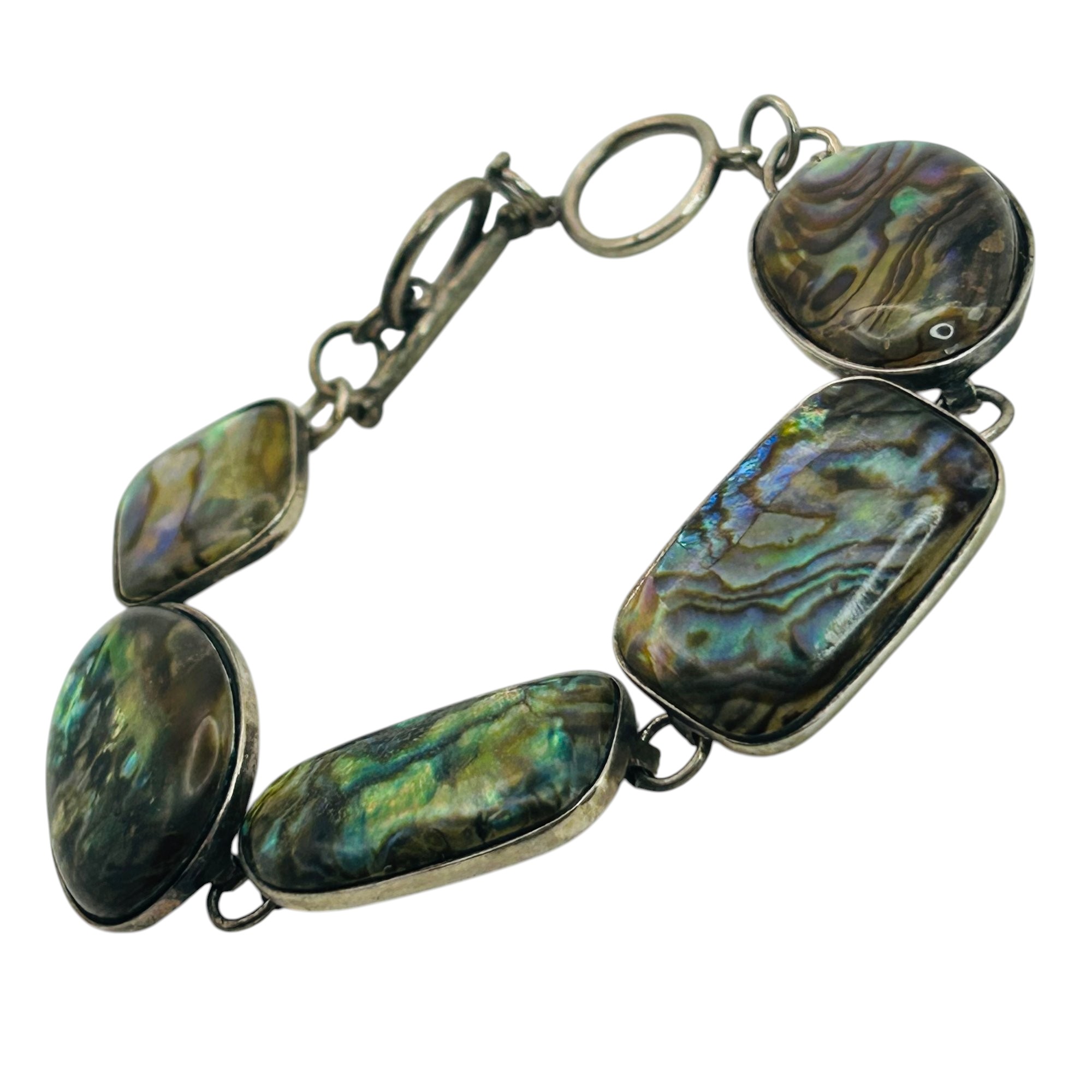 Signed Sterling Abalone Toggle Clasp Bracelet