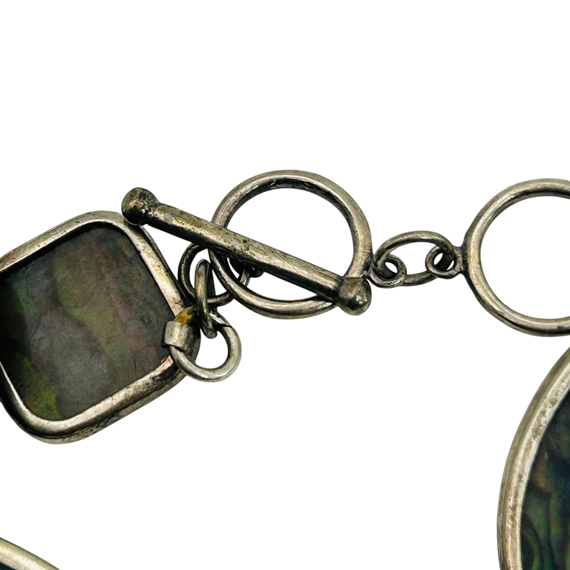 Signed Sterling Abalone Toggle Clasp Bracelet