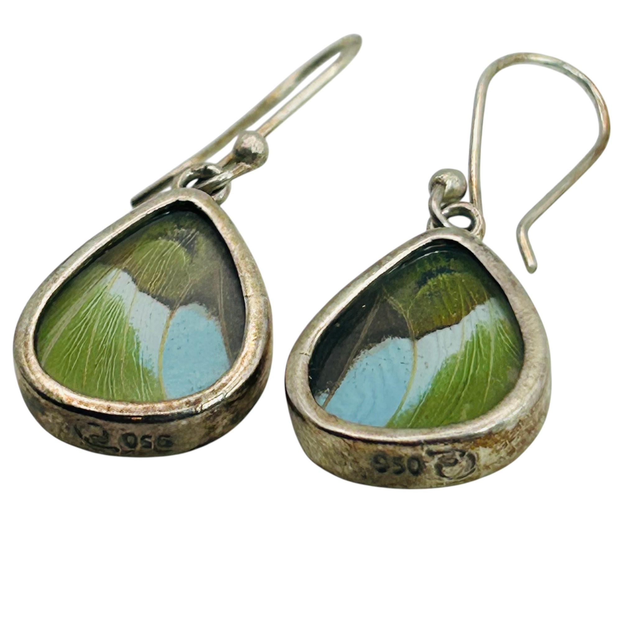 Signed 950 Silver Butterfly Wing Earrings