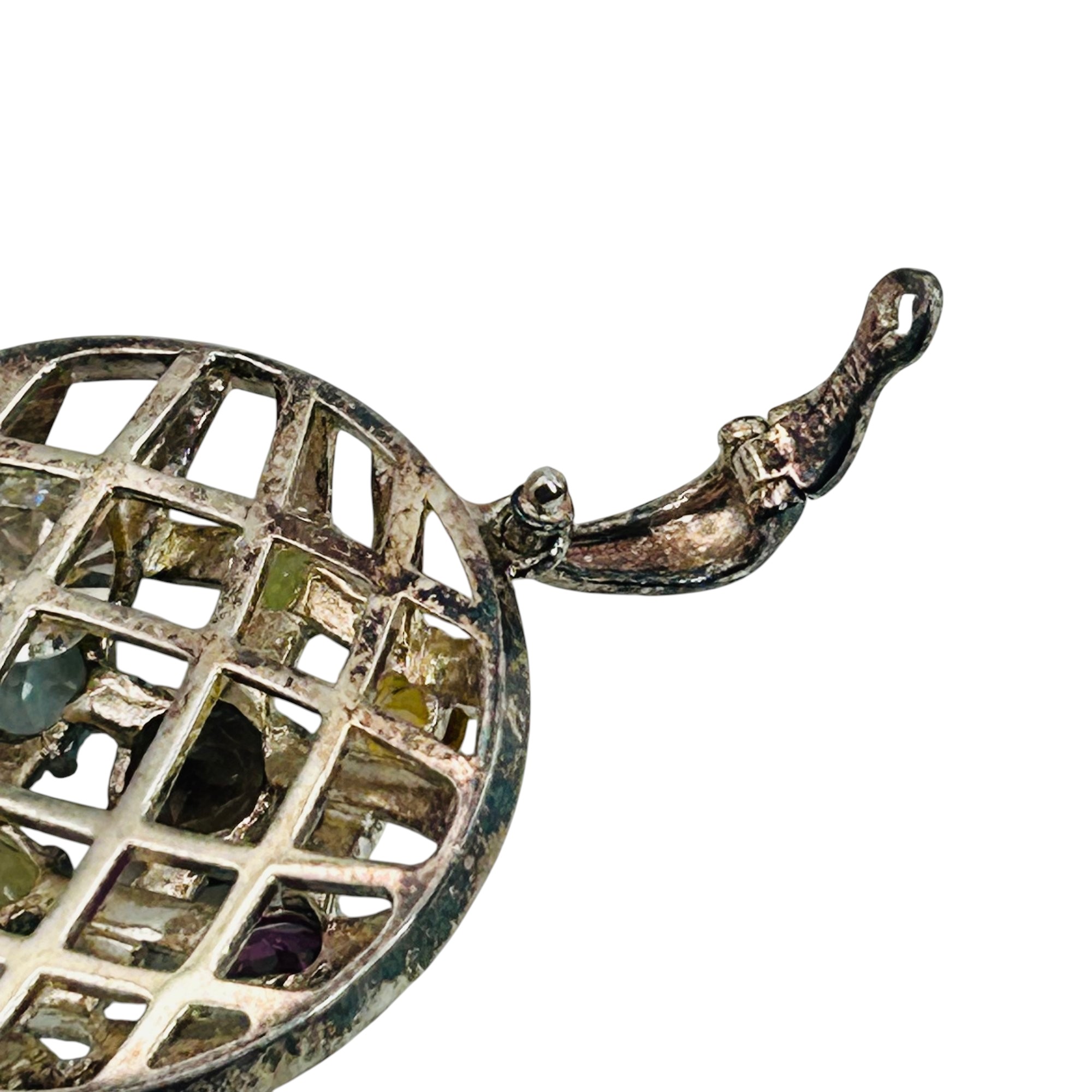 Signed Sterling Multi Gem Woven Pendant