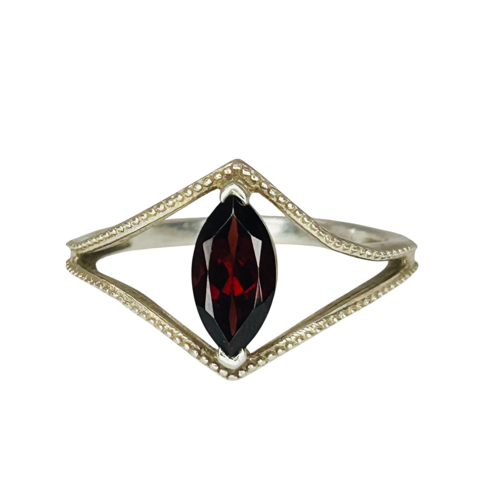 Signed Sterling Garnet Marquise Cut Ring Sz 8.5
