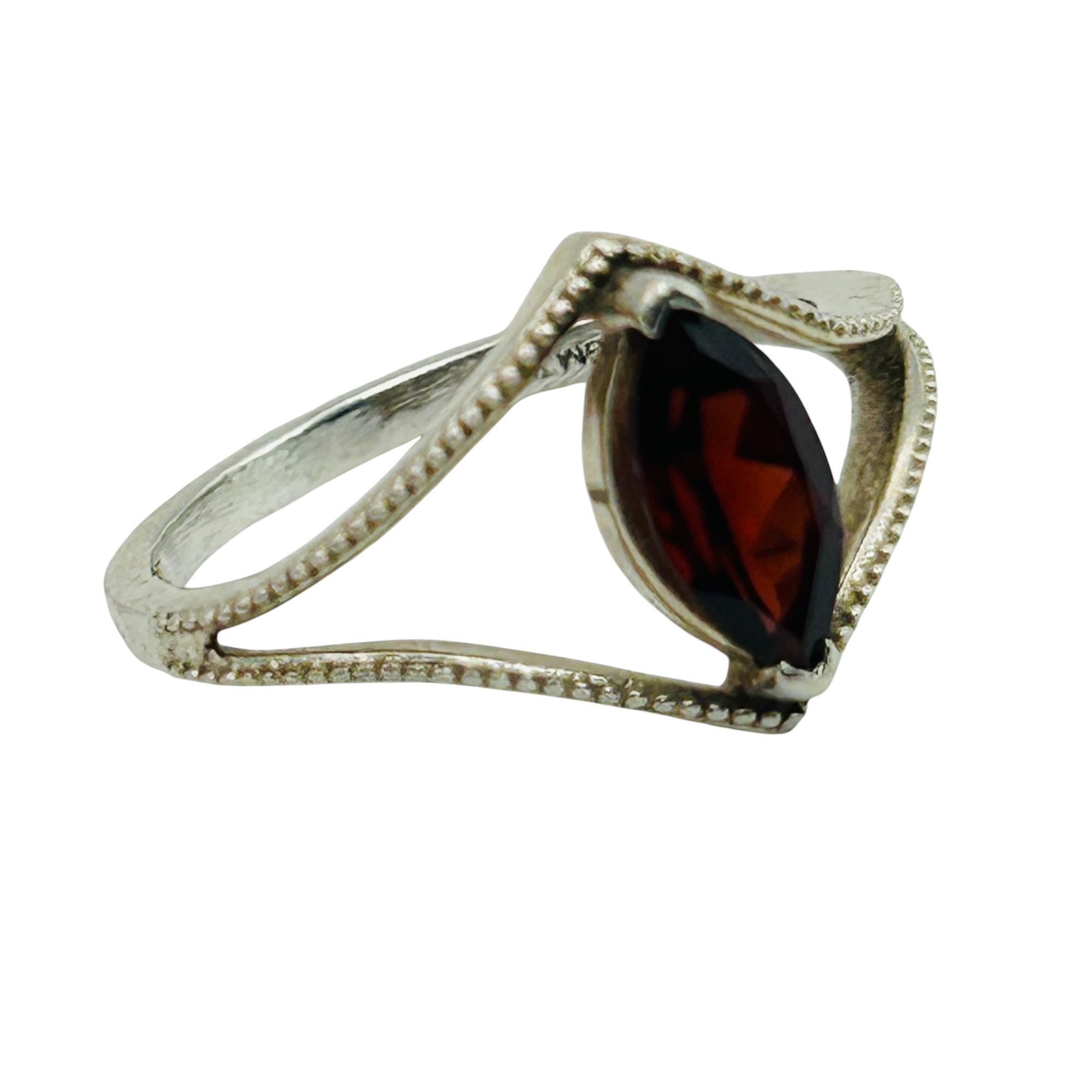 Signed Sterling Garnet Marquise Cut Ring Sz 8.5