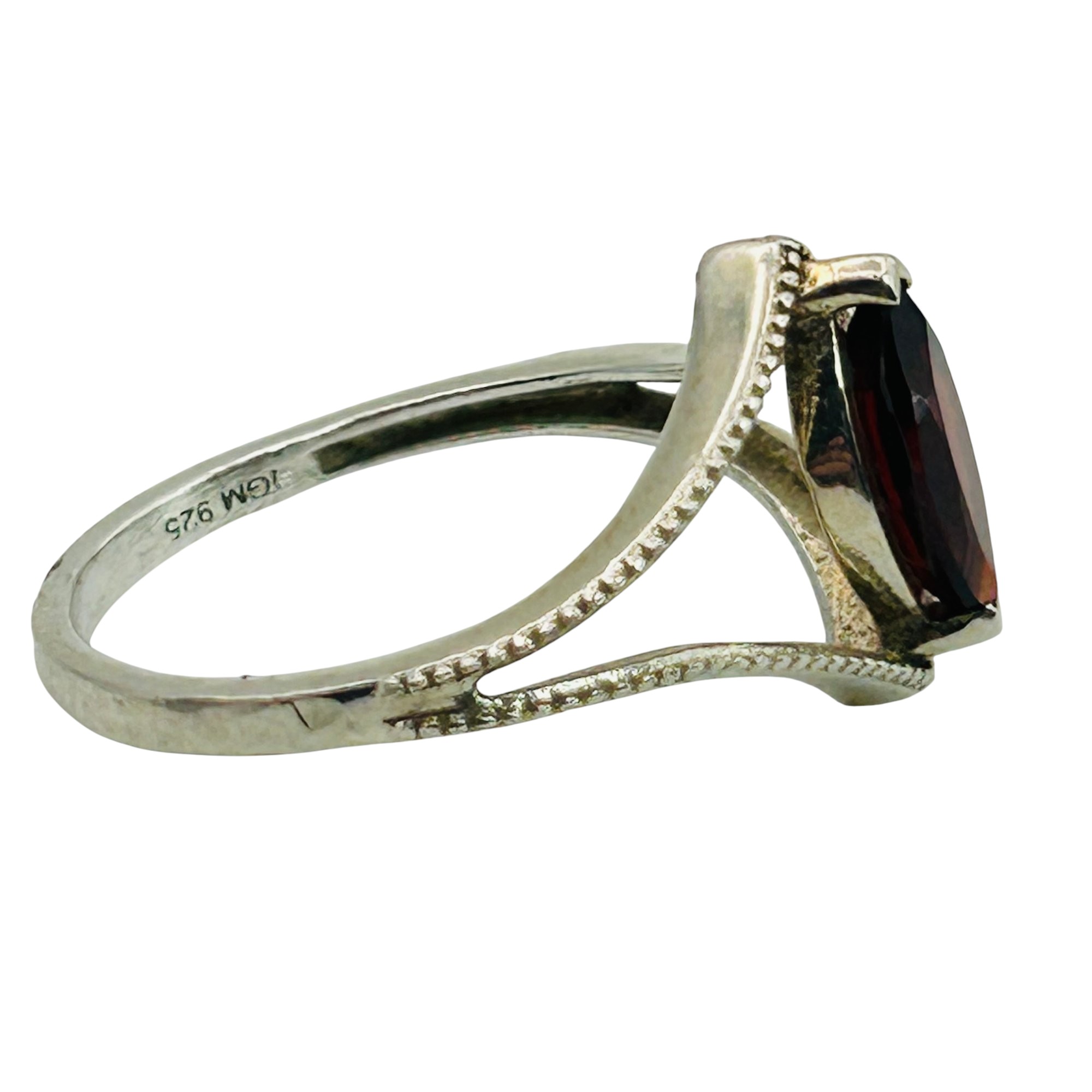 Signed Sterling Garnet Marquise Cut Ring Sz 8.5