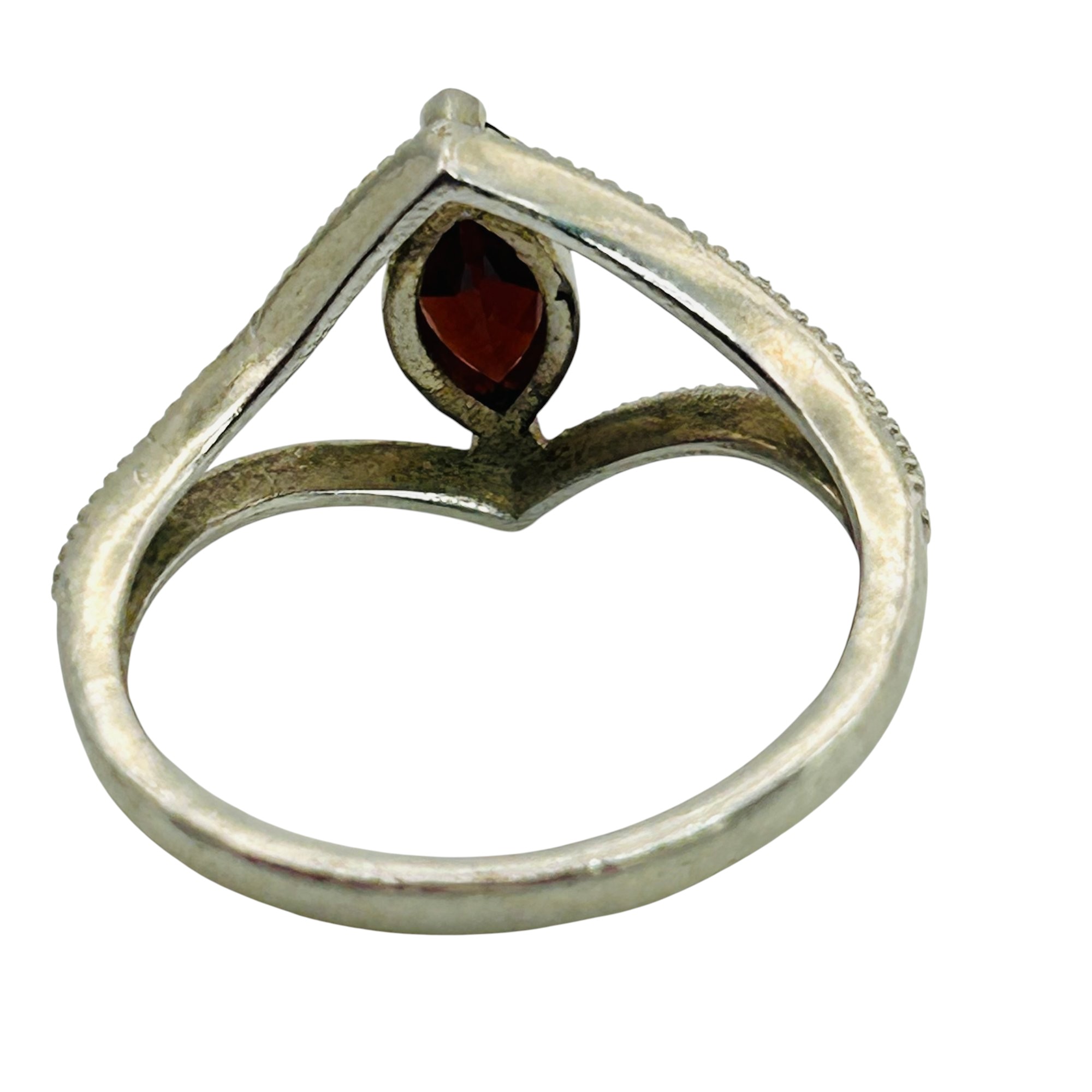 Signed Sterling Garnet Marquise Cut Ring Sz 8.5