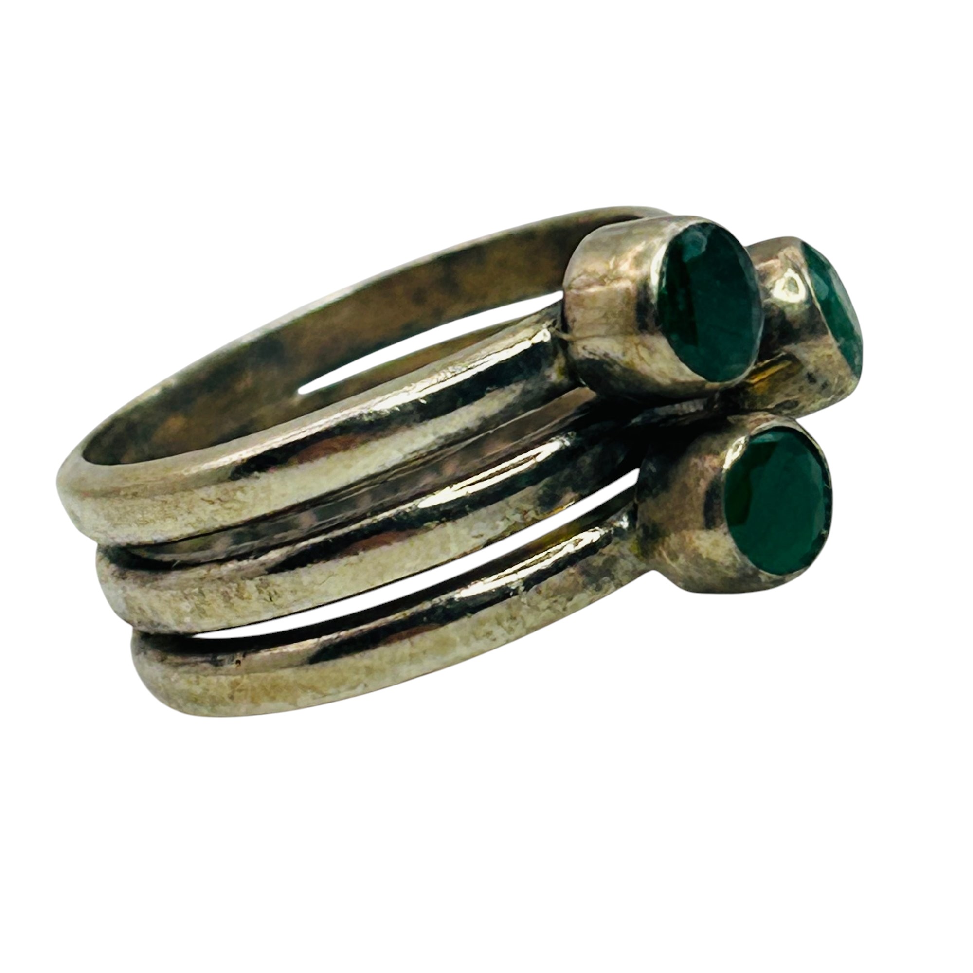 Sterling Emerald Multi Band Ring Sz 6