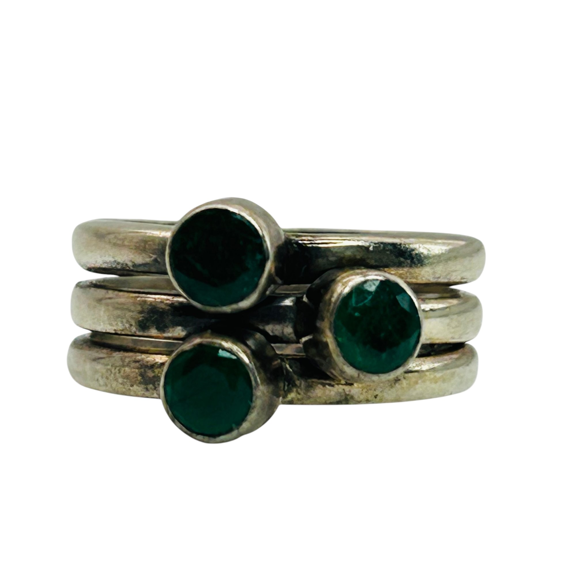 Sterling Emerald Multi Band Ring Sz 6