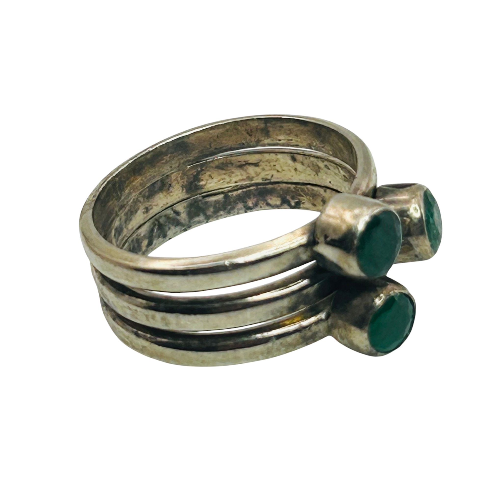 Sterling Emerald Multi Band Ring Sz 6
