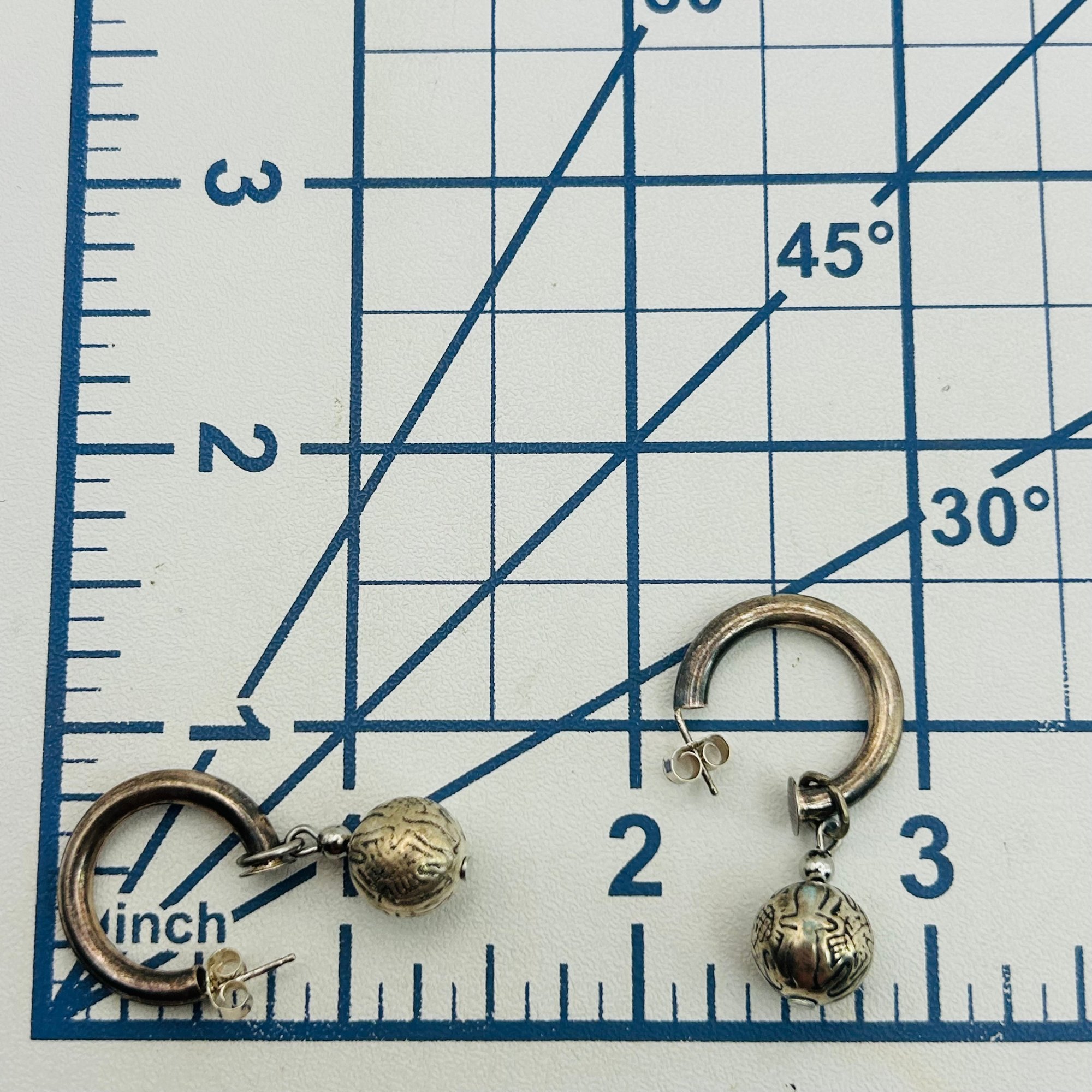 Sterling Dangle Half Hoop Ball Stamped Earrings