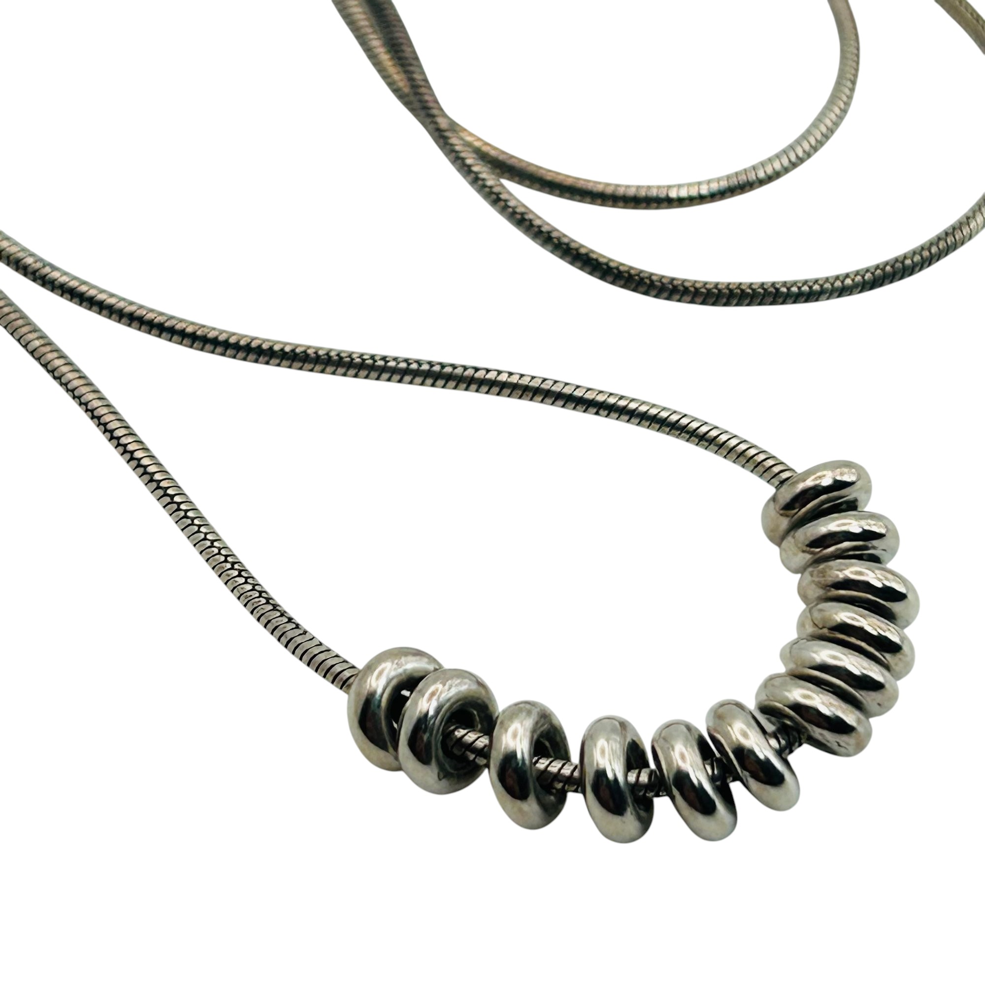 Italy Sterling Round Snake Beaded Chain Necklace