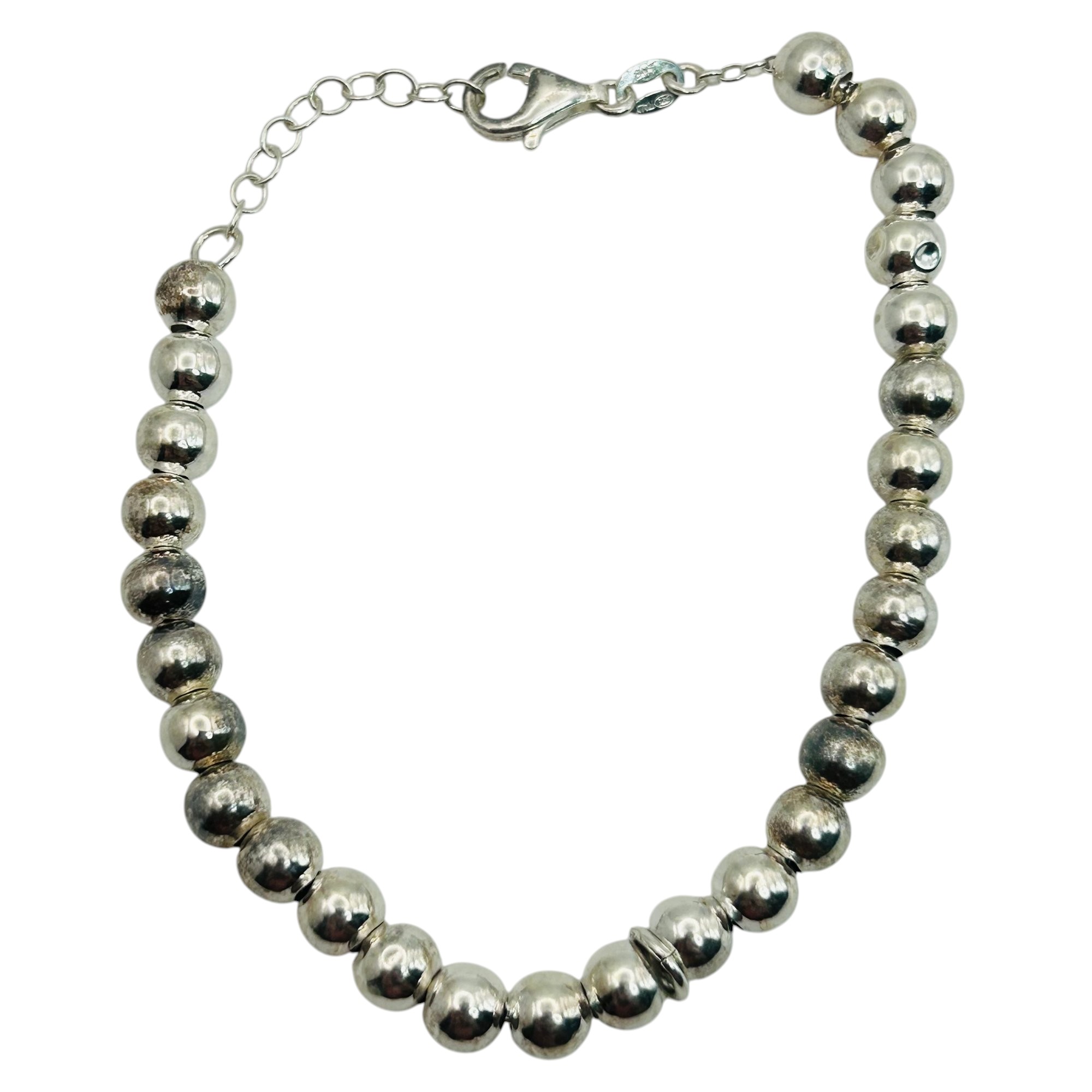 Signed Italy Sterling Cable Chain Bead Bracelet