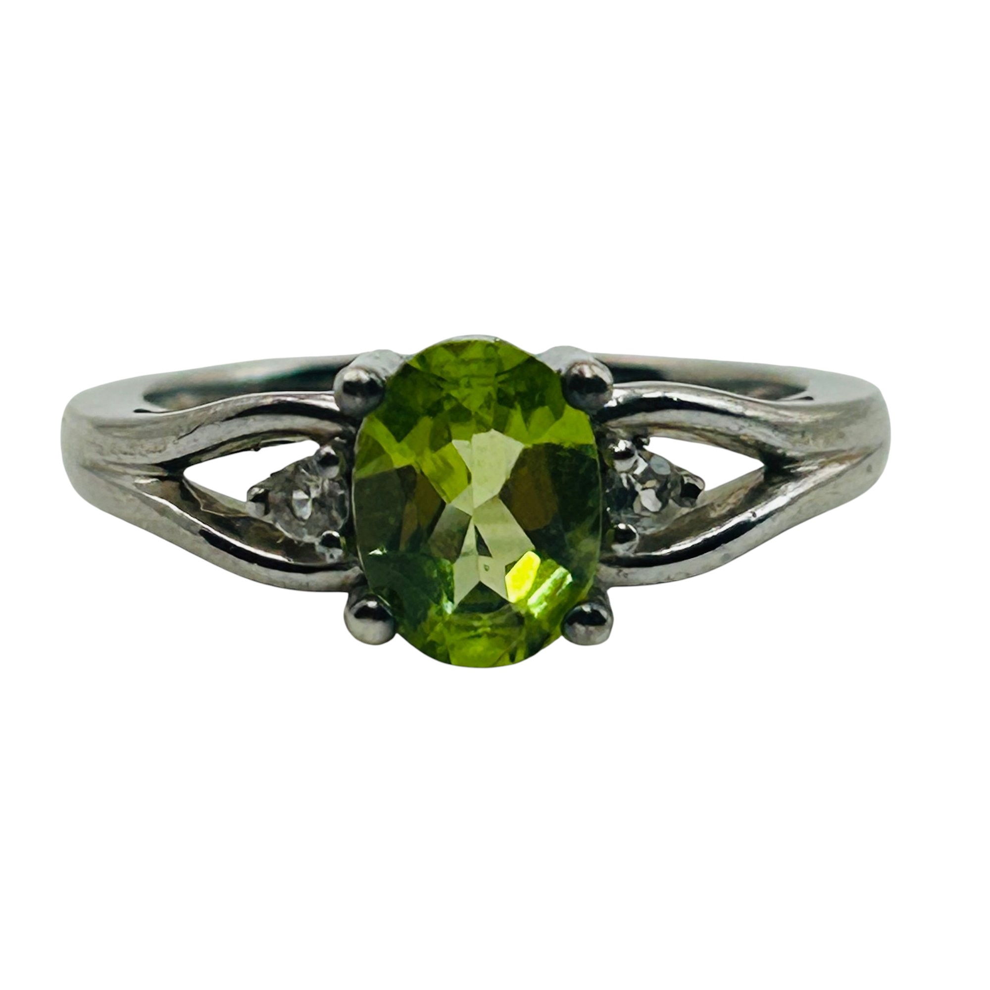 Signed Sterling Peridot Oval Ring Sz 7