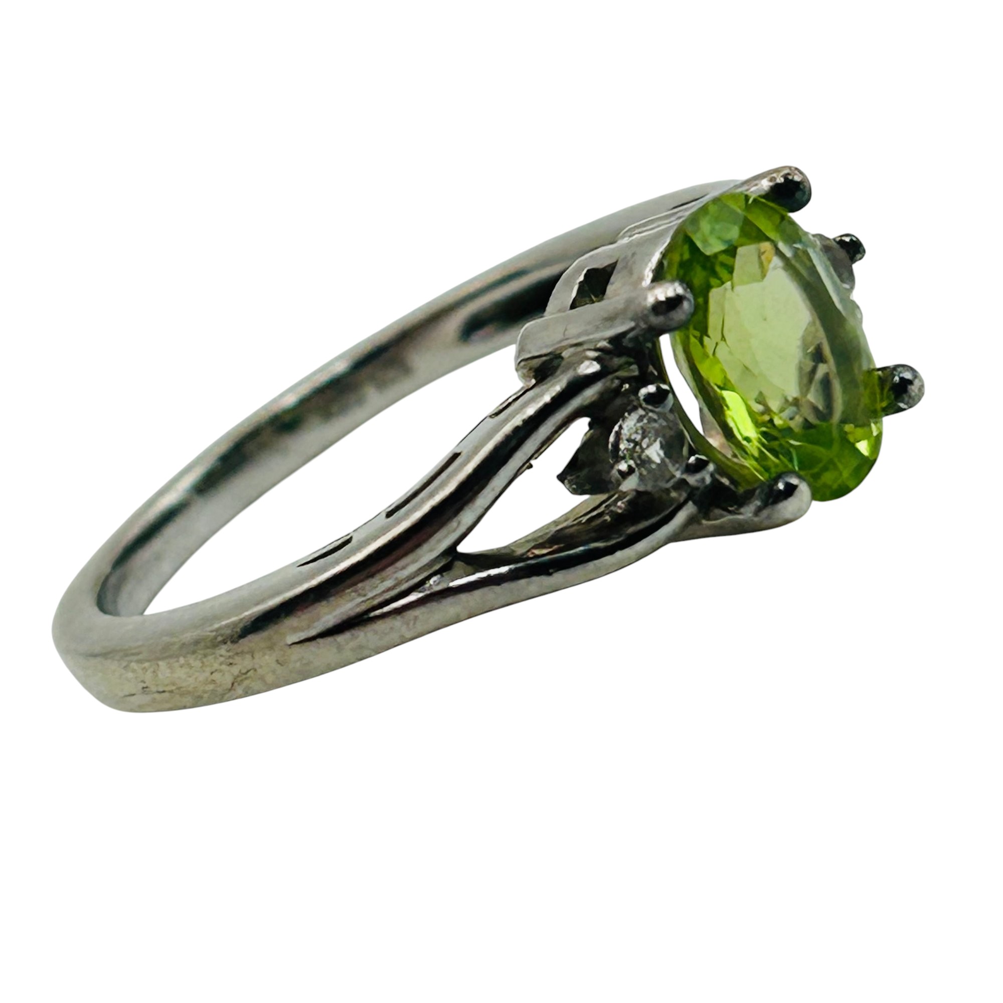 Signed Sterling Peridot Oval Ring Sz 7