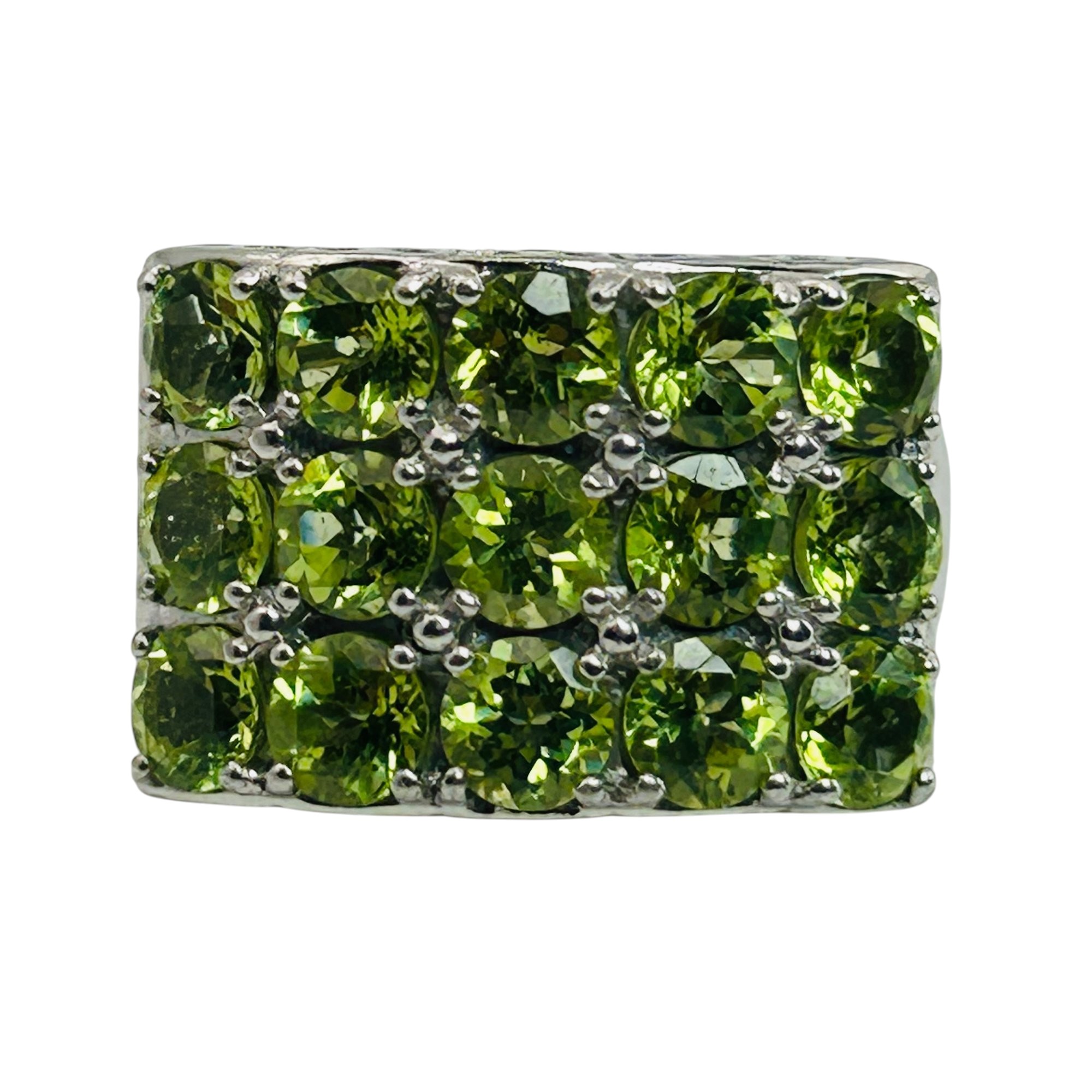 Signed Sterling Peridot Cluster Ring Sz 7