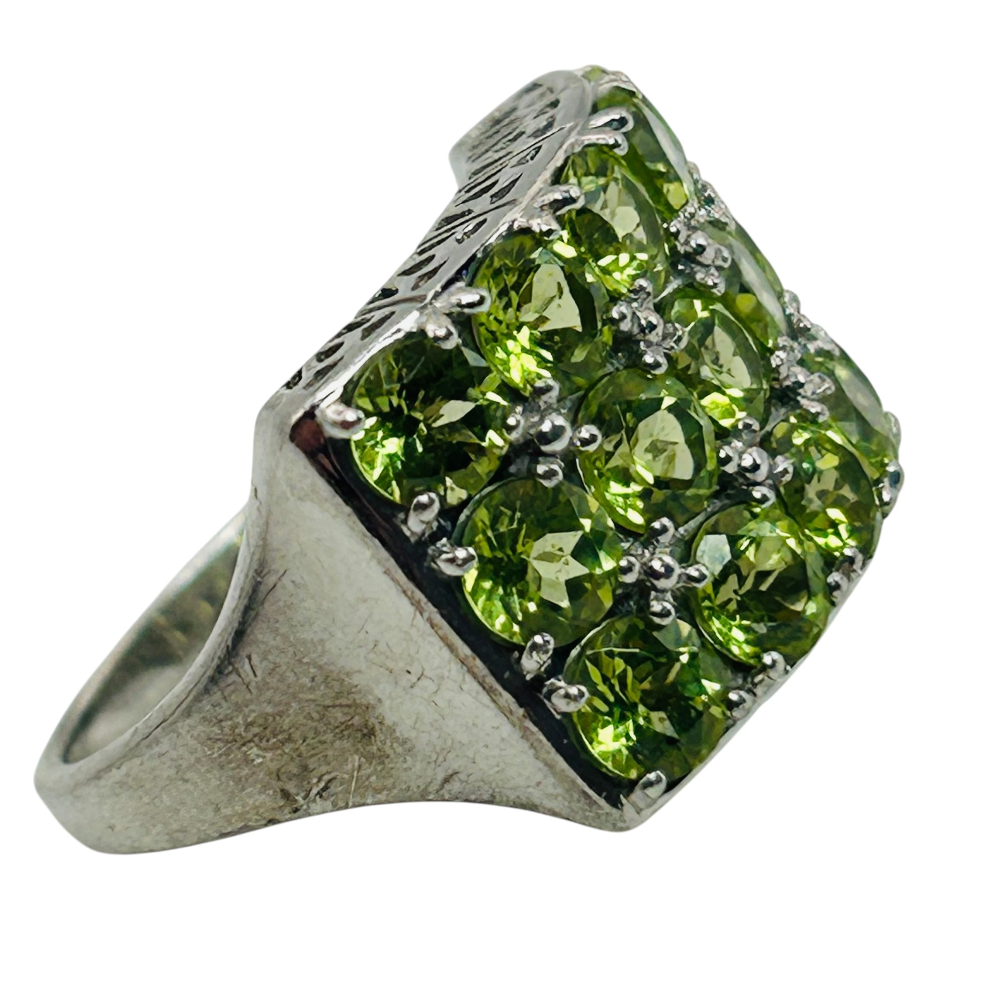 Signed Sterling Peridot Cluster Ring Sz 7