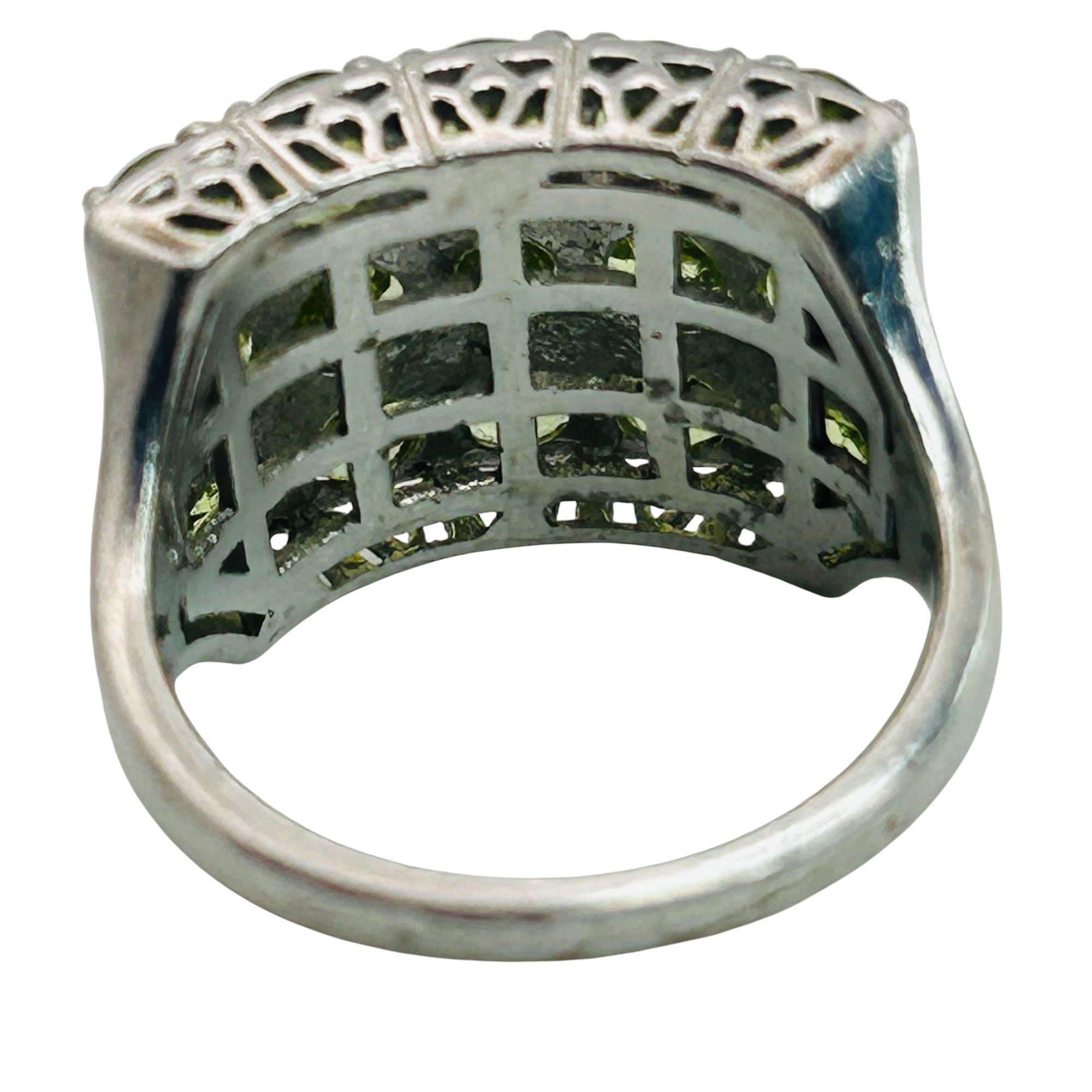 Signed Sterling Peridot Cluster Ring Sz 7