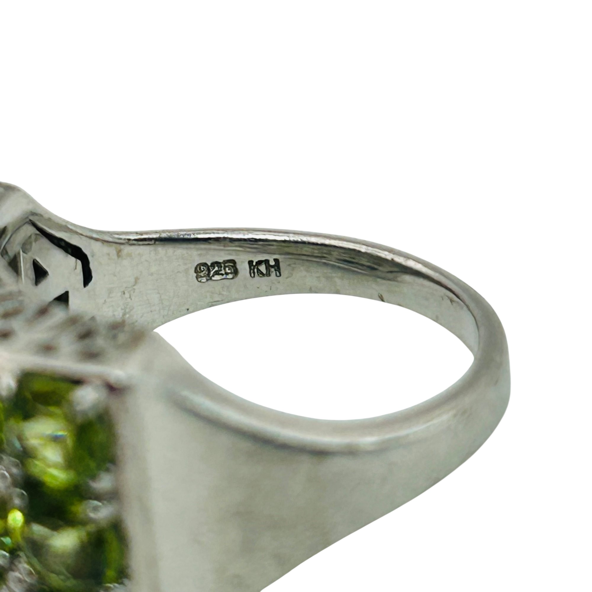 Signed Sterling Peridot Cluster Ring Sz 7
