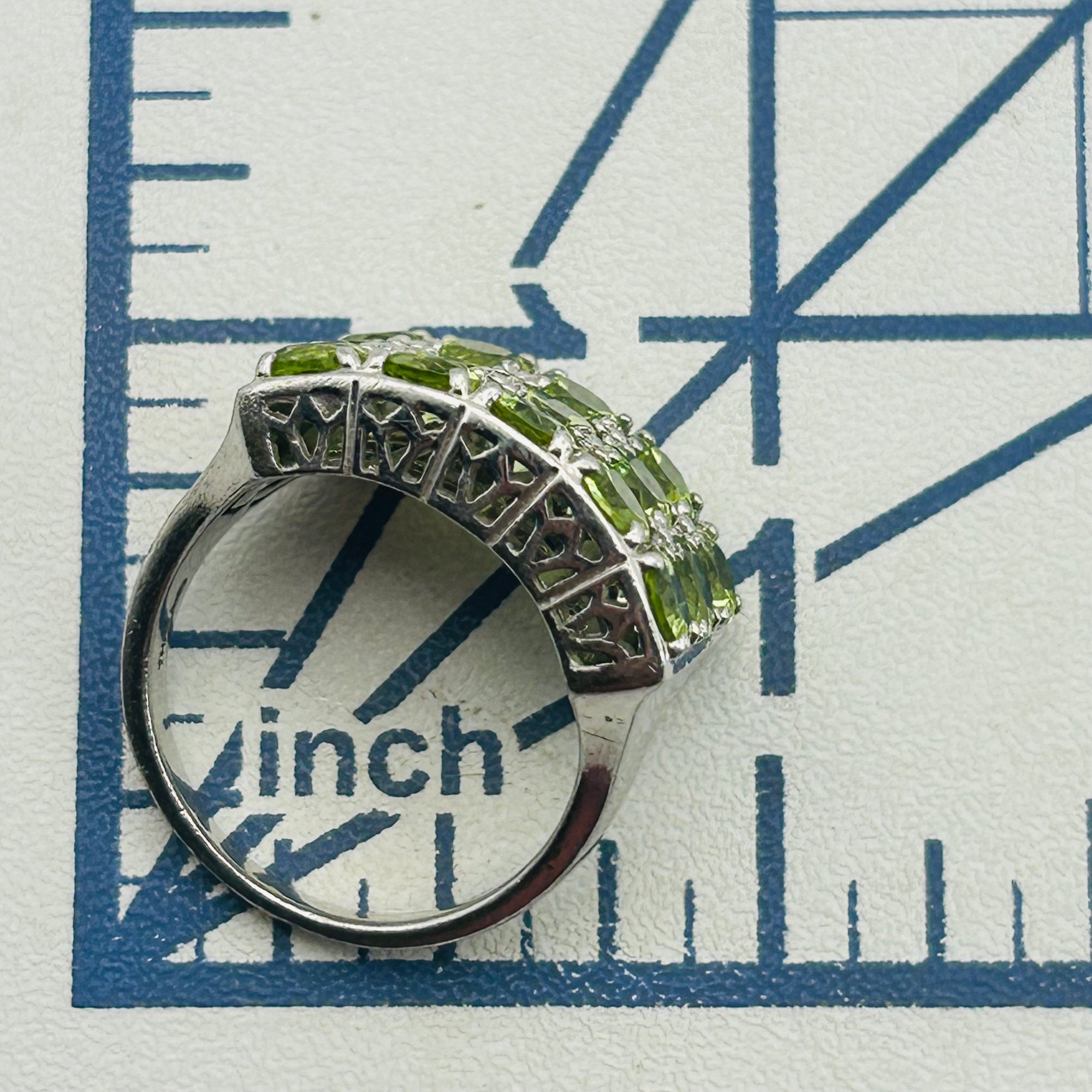 Signed Sterling Peridot Cluster Ring Sz 7