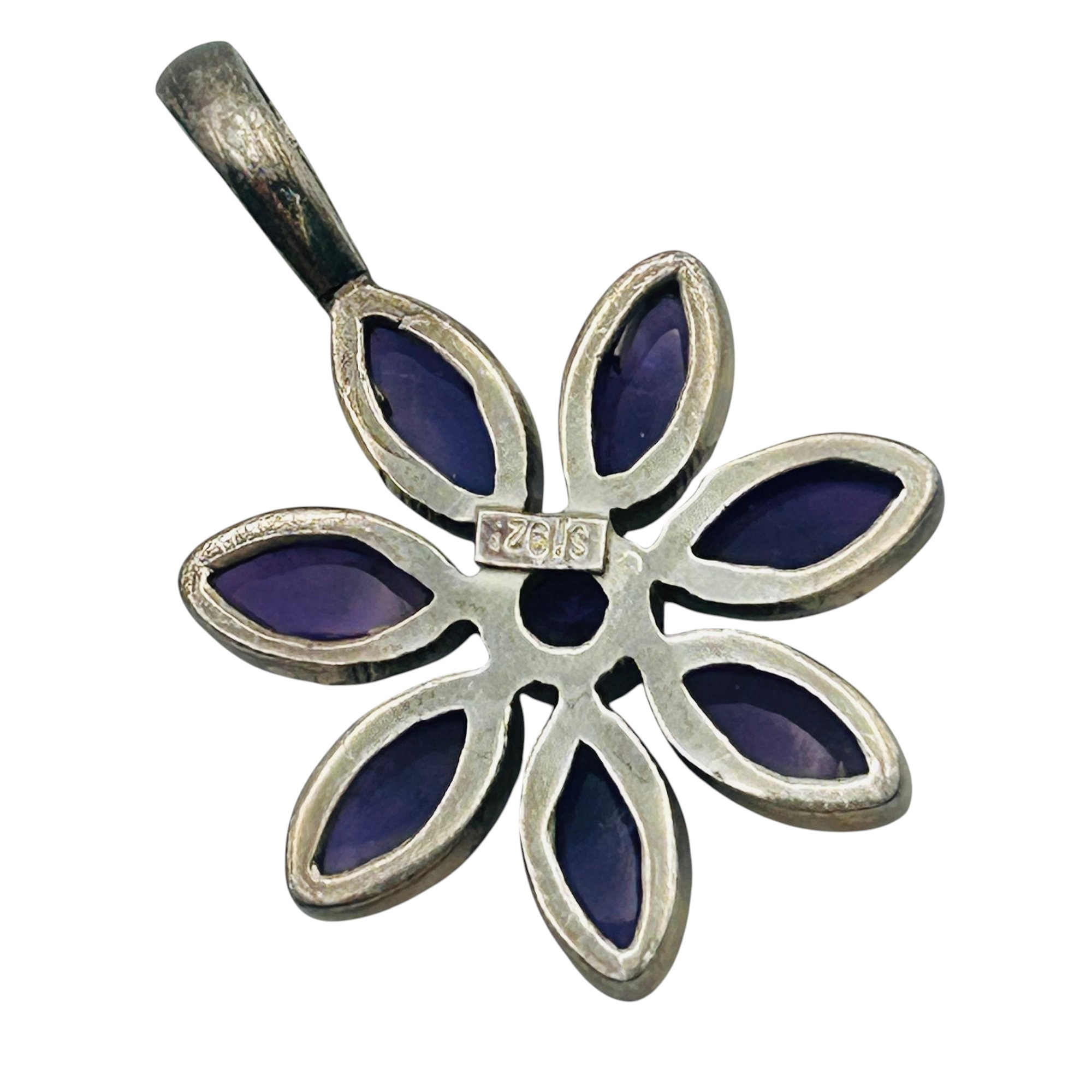 Signed Sterling Amethyst Flower Pendant