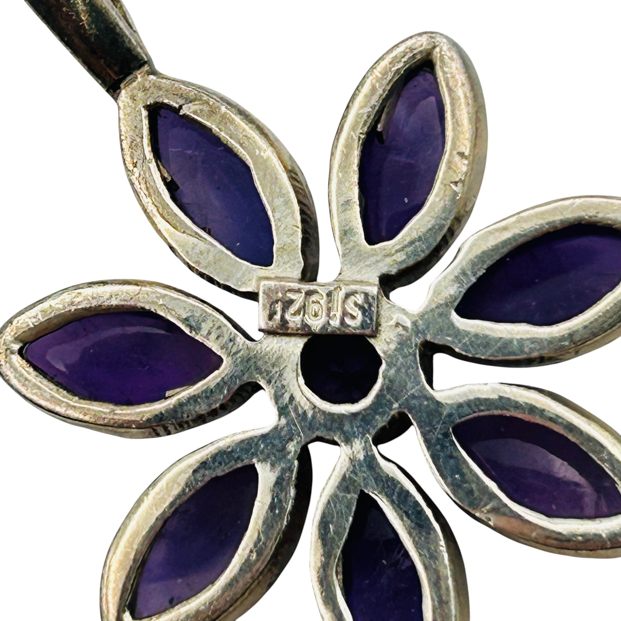 Signed Sterling Amethyst Flower Pendant