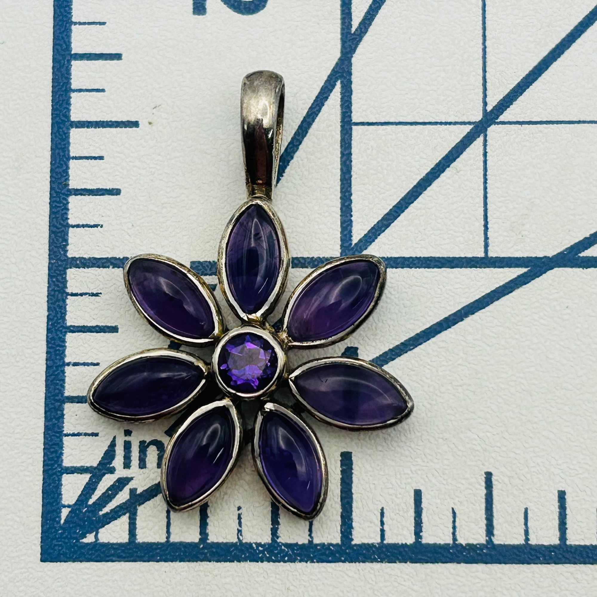 Signed Sterling Amethyst Flower Pendant