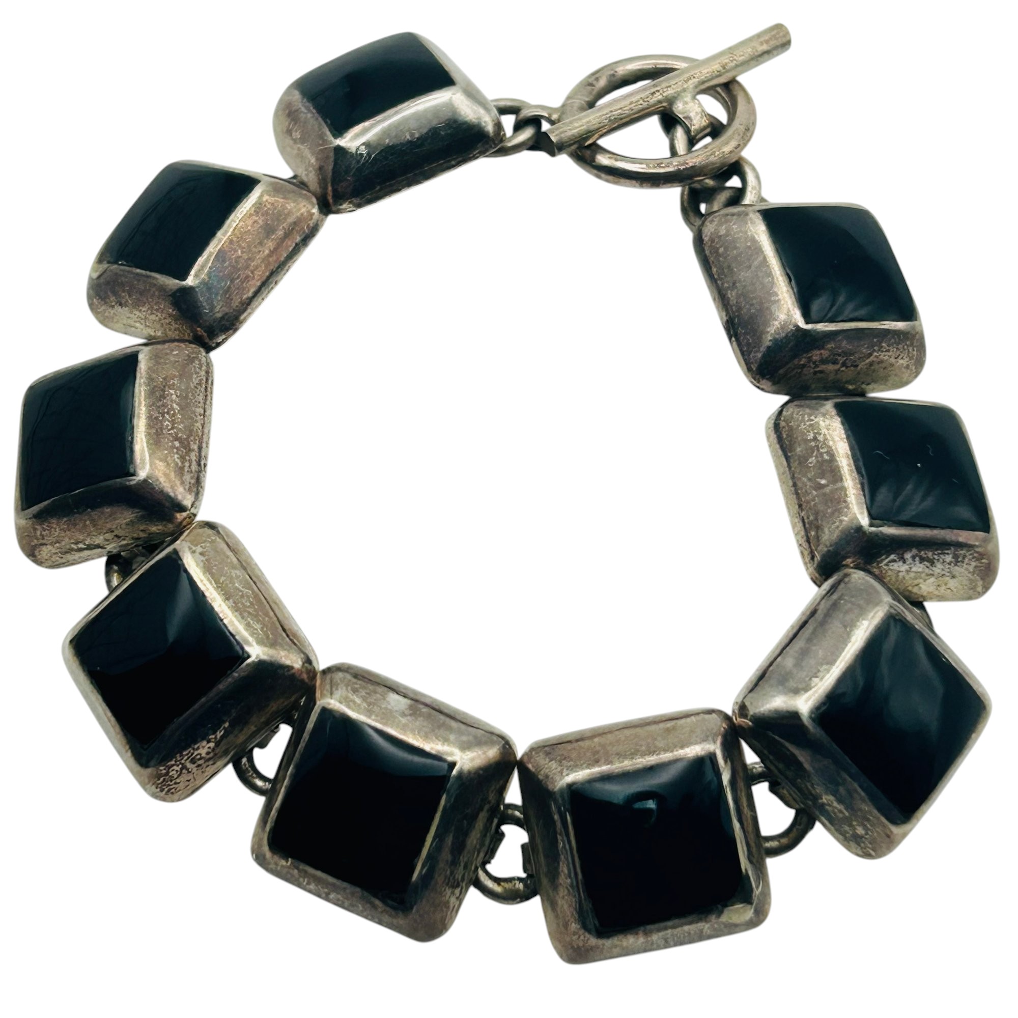 Taxco Mexico Sterling Inlay Toggle Bracelet