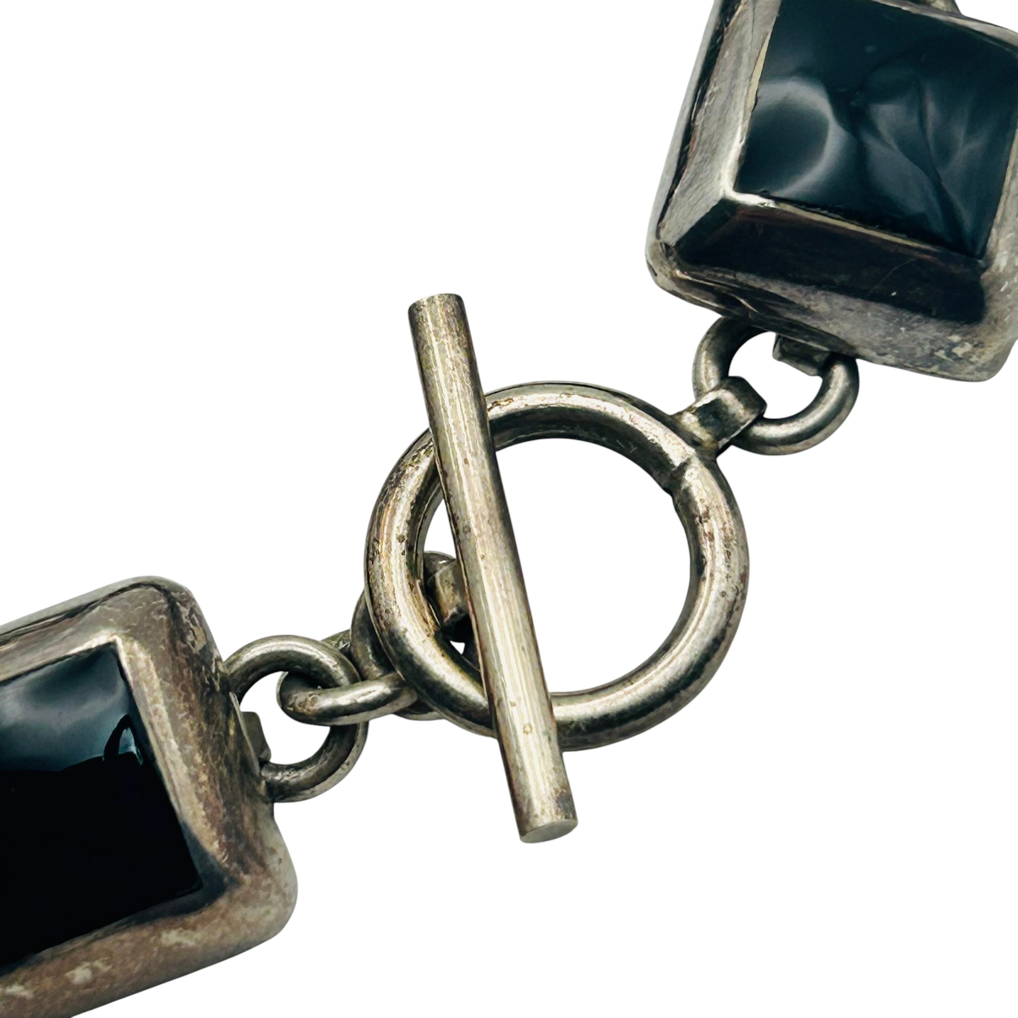 Taxco Mexico Sterling Inlay Toggle Bracelet