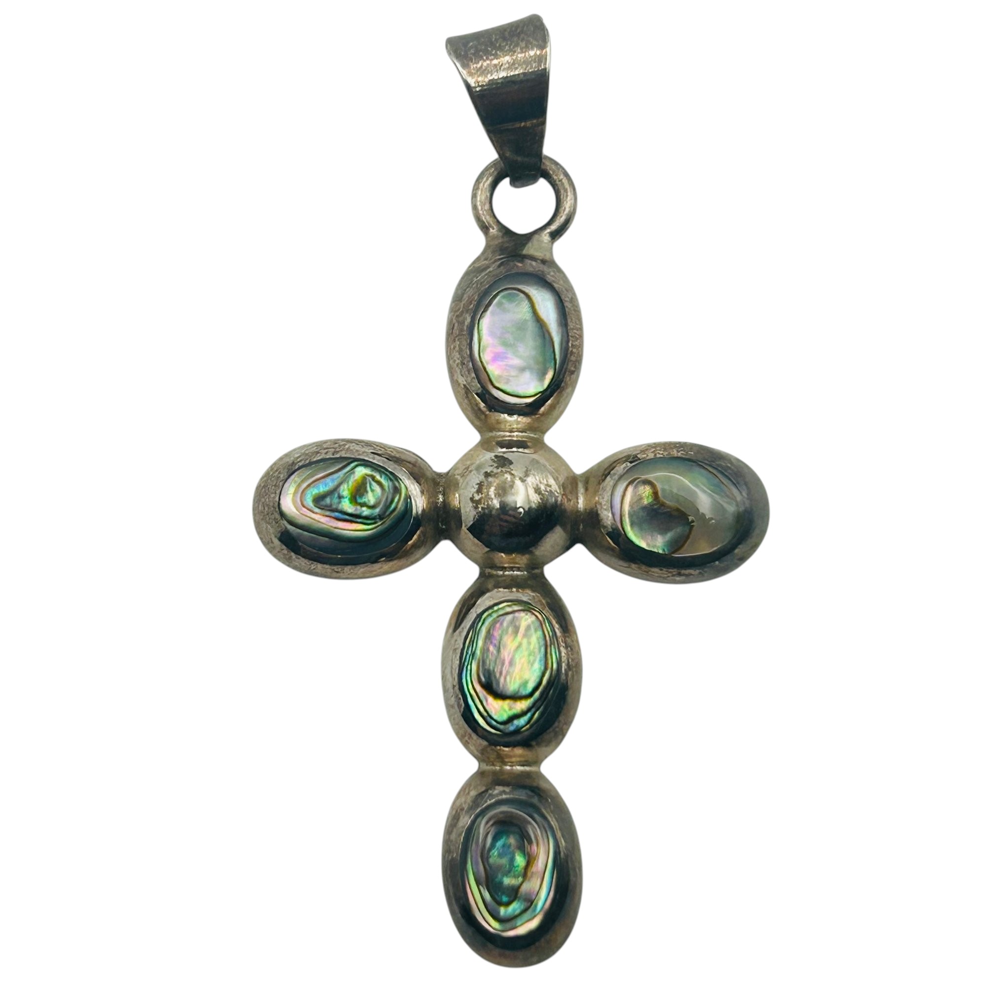 Mexico Sterling Abalone Cross Pendant
