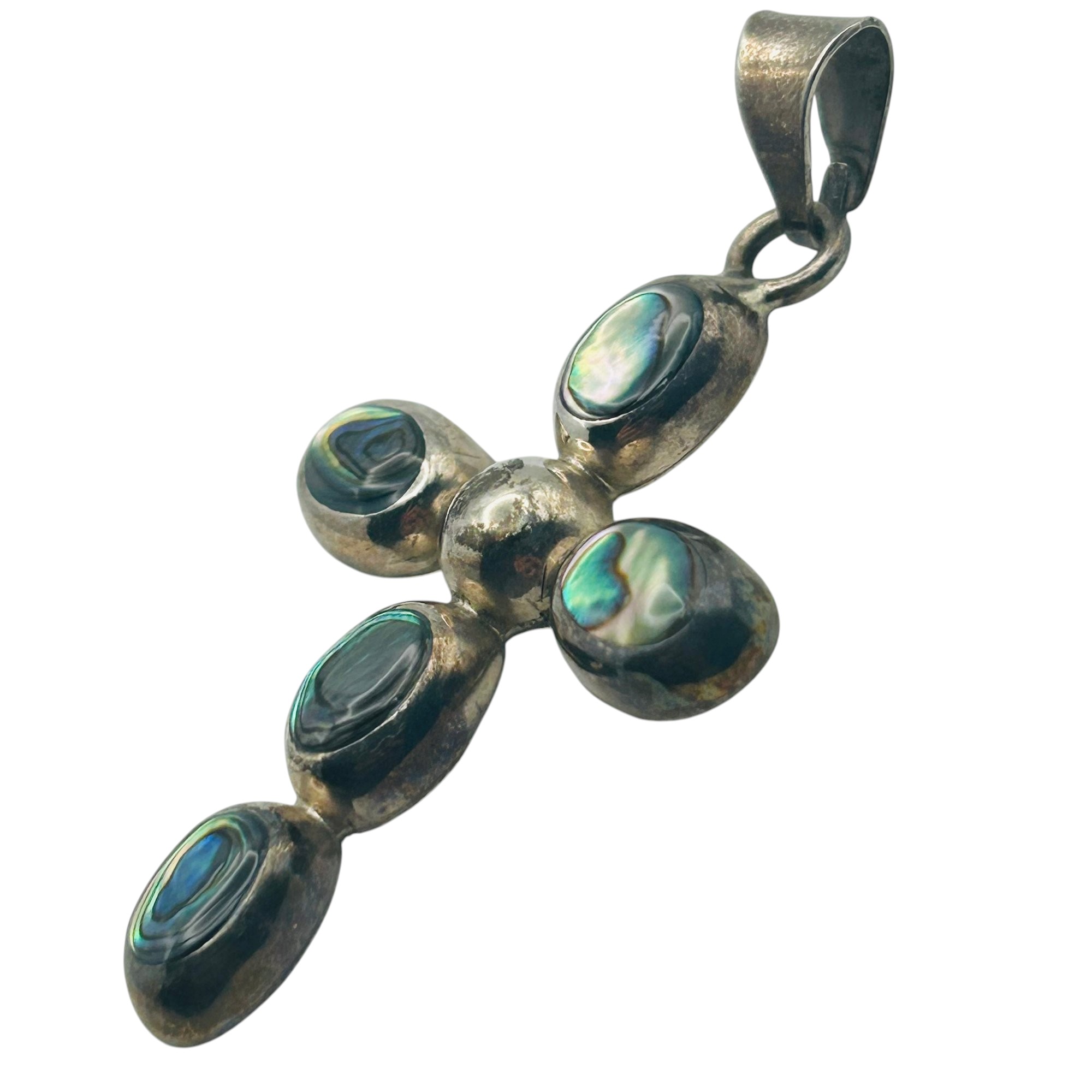 Mexico Sterling Abalone Cross Pendant