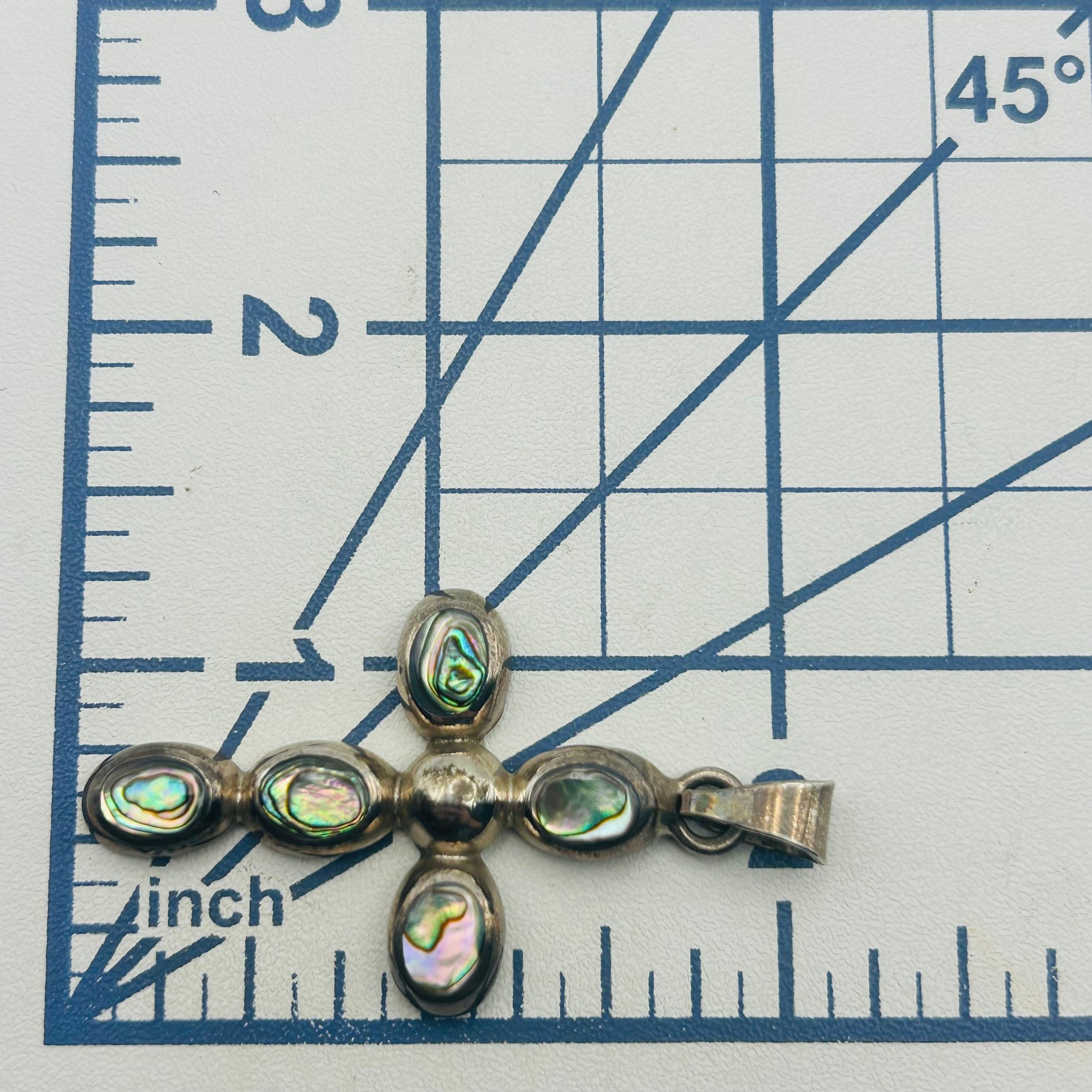 Mexico Sterling Abalone Cross Pendant